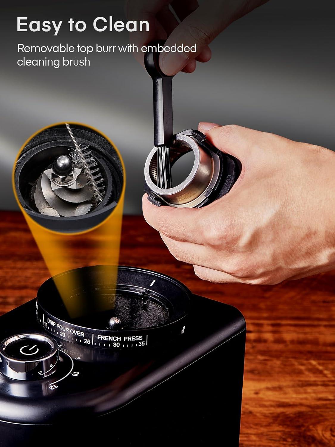 Anti-Static ABS Plastic Electric Coffee Grinder,  200W (AC 120V/60Hz) Motor, SUS420 Steel Conical Burr, 42dB Quiet Operation