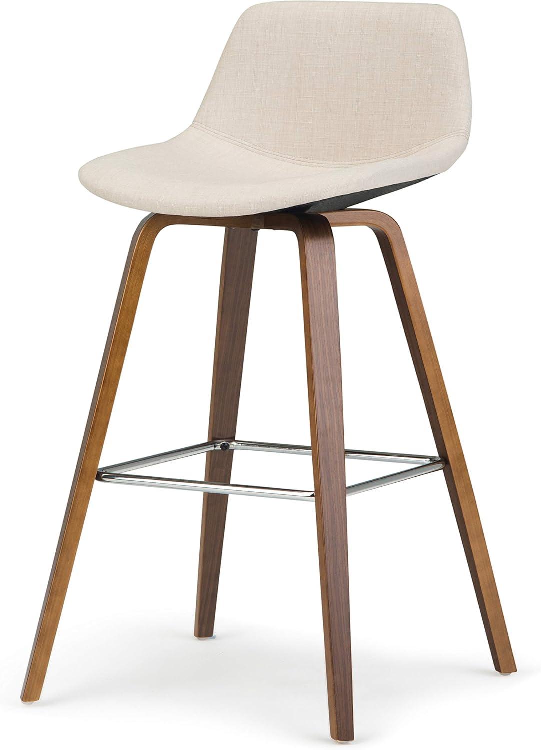 Simpli Home Randolph Upholstered Bentwood Mid-Century Modern Bar & Counter Stool with Chrome Footrest (Set of 2)
