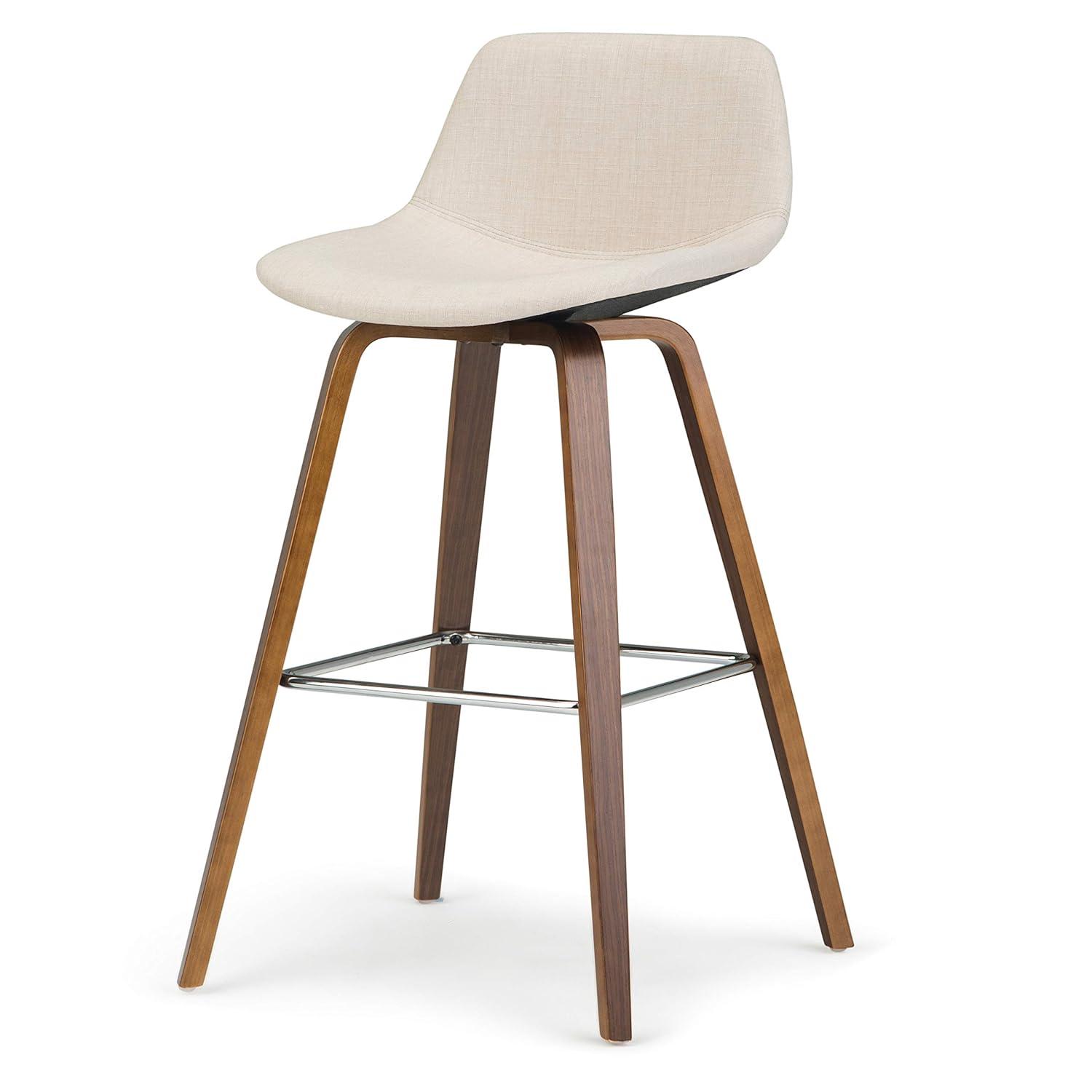 Simpli Home Randolph Upholstered Bentwood Mid-Century Modern Bar & Counter Stool with Chrome Footrest (Set of 2)