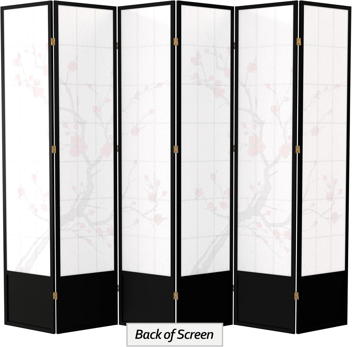 Oriental Furniture 7 ft. Tall Cherry Blossom Shoji Screen - Black - 6 Panel