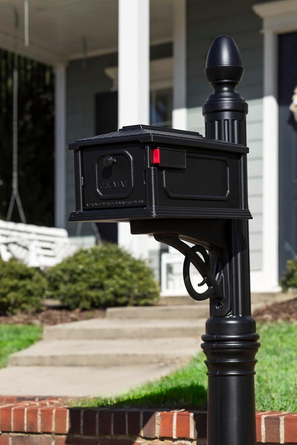 Gibraltar Mailboxes Stratford Decorative Plastic Post Mount Black Mailbox