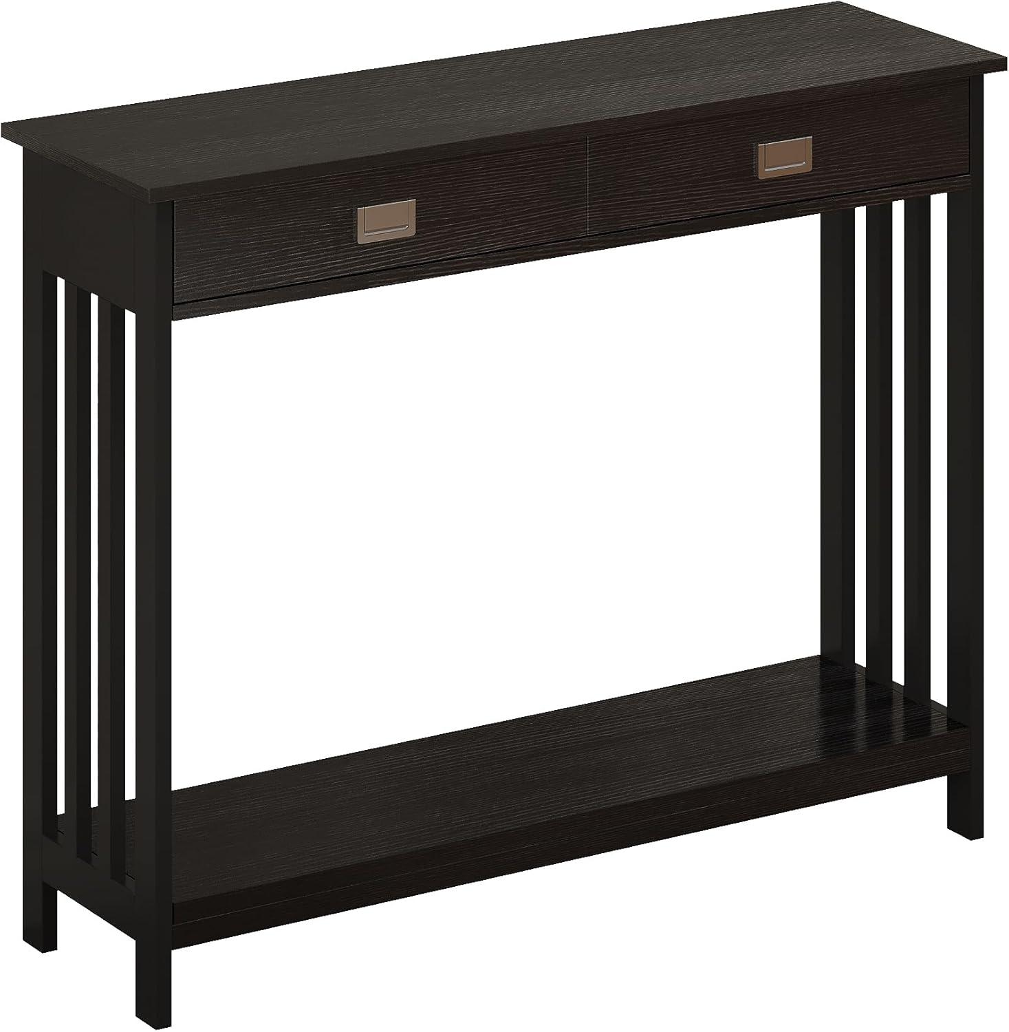 Black Entryway Table With Drawer, Narrow Console Table, Sofa Table With Storage Shelf For Entryway, Living Room And Hallway