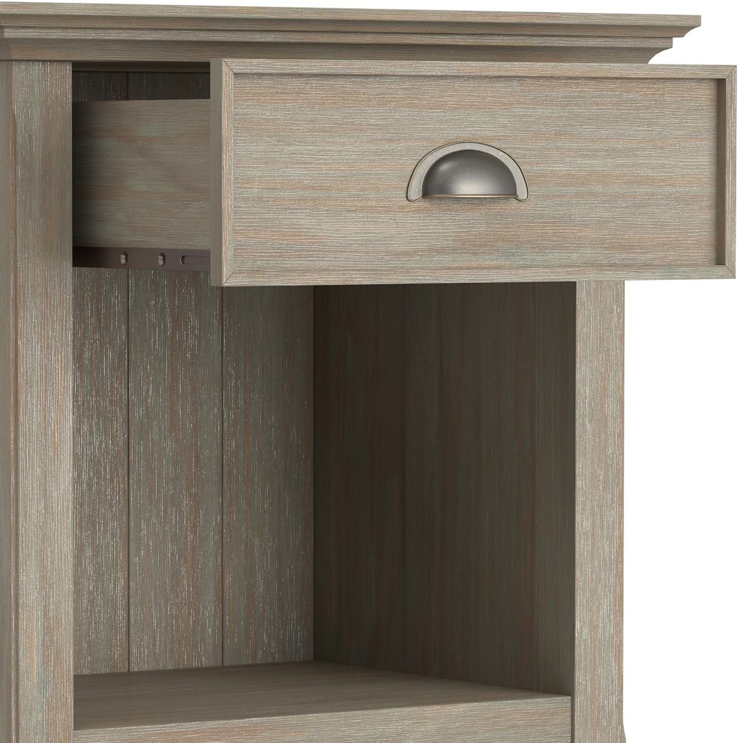 Distressed Grey Solid Pine 1-Drawer Bedside Table with Open Storage