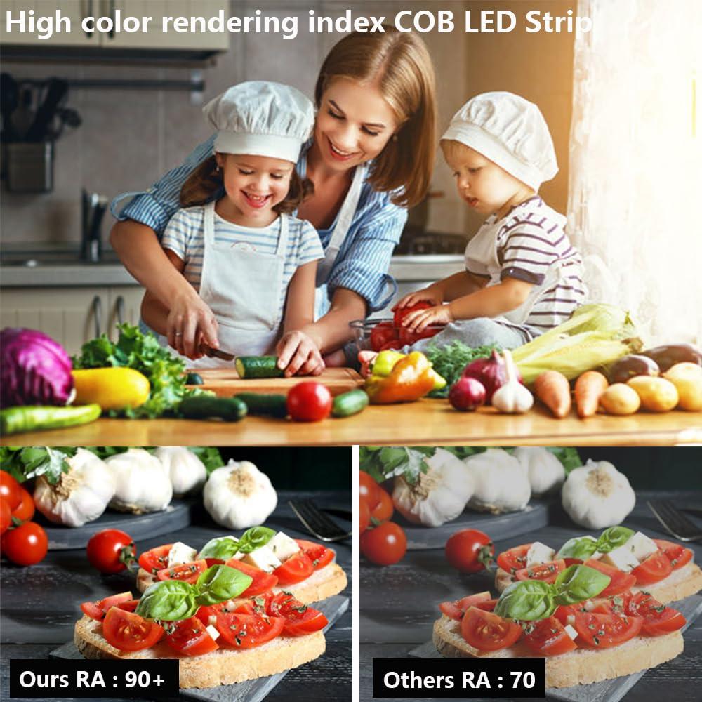 12V COB LED Strip Light Daylight White 5000K Waterproof IP65 480LEDs/M Super Bright 4000Lm CRI>90 16.4ft/5M Dotless High Density Cuttable Flexible for Cabinet Home DIY Lighting Projects