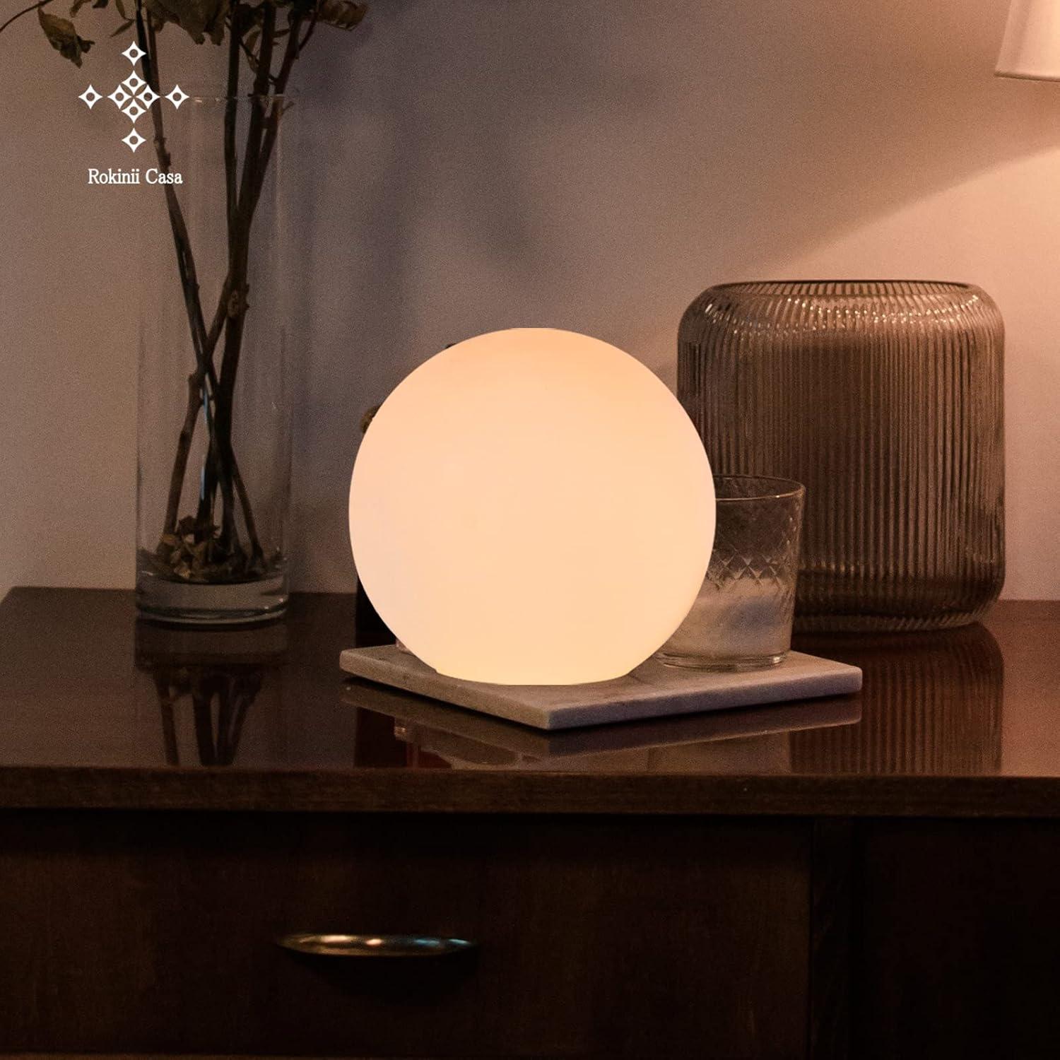 7.8 Inch Ball Table Lamp with Glass Shade, Ball Light Bookshelf Lamp for Bedroom, Dorm, Office and Bedroom Bookshelf Reading Decoration, Without Bulb