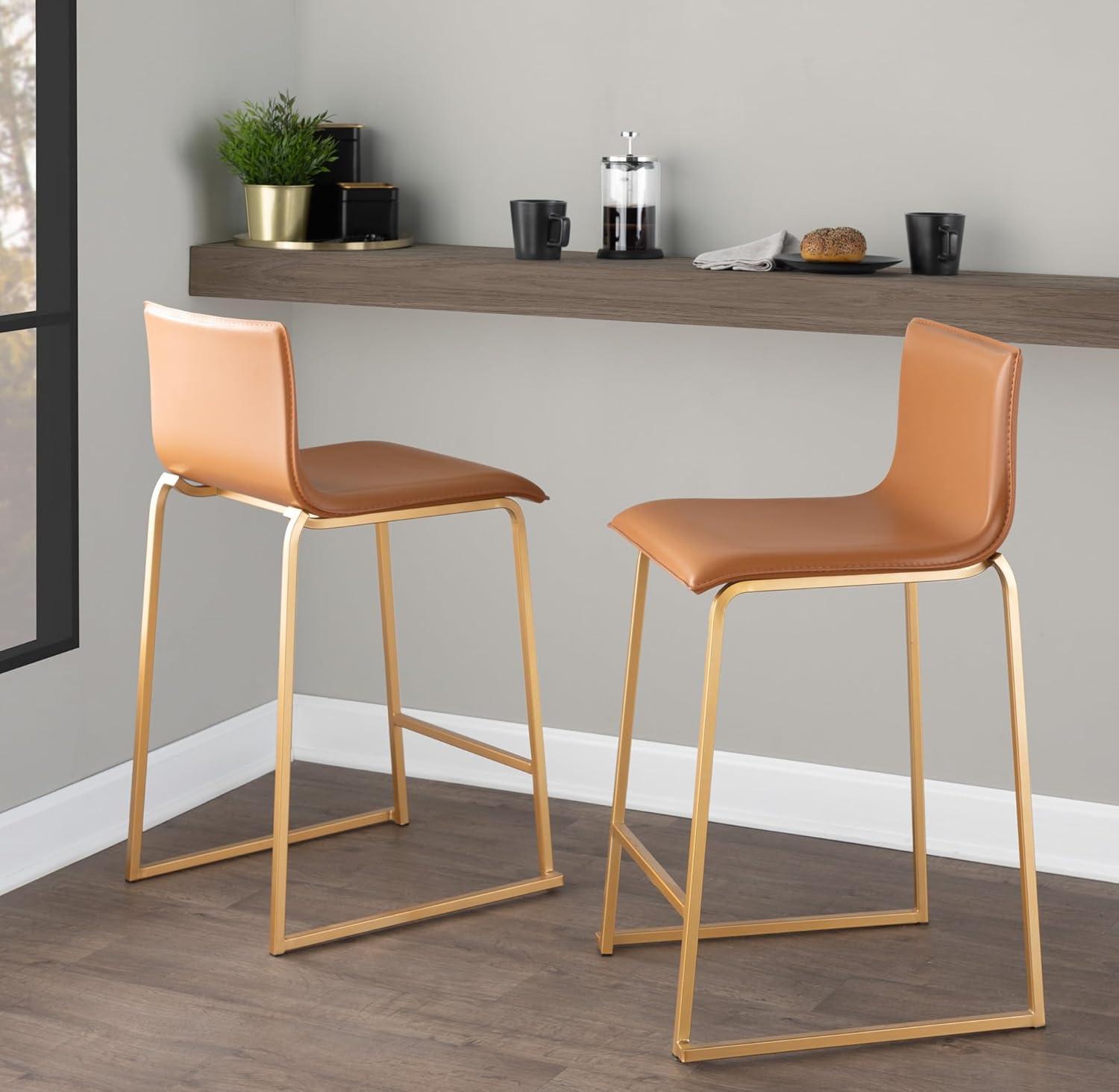 Set of 2 26" Mara Contemporary Counter Height Barstools Gold/Camel - LumiSource: Upholstered, Steel Frame, Fixed Height