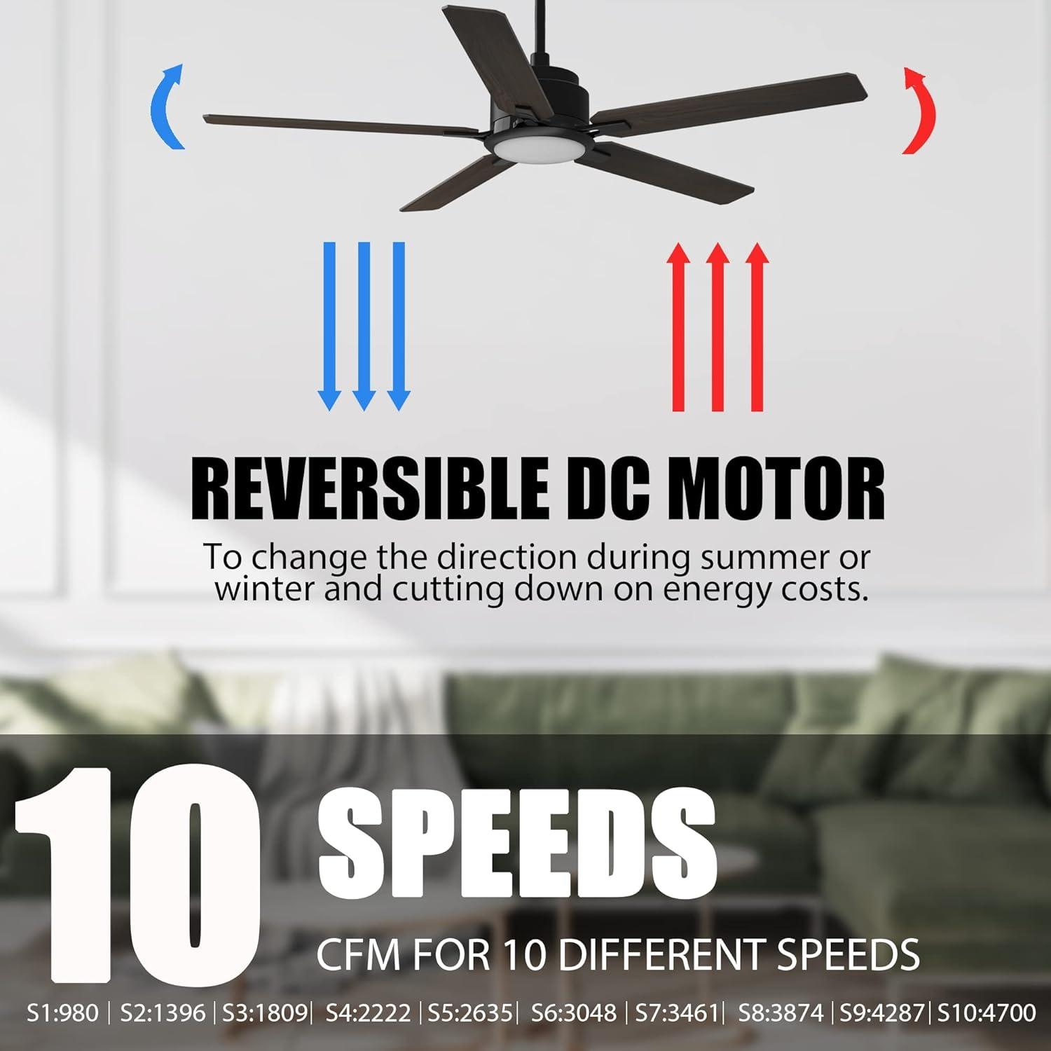 52" 5 Baldes Smart Wifi Ceiling Fan with Remote and Dimmable LED Light Dark Wood