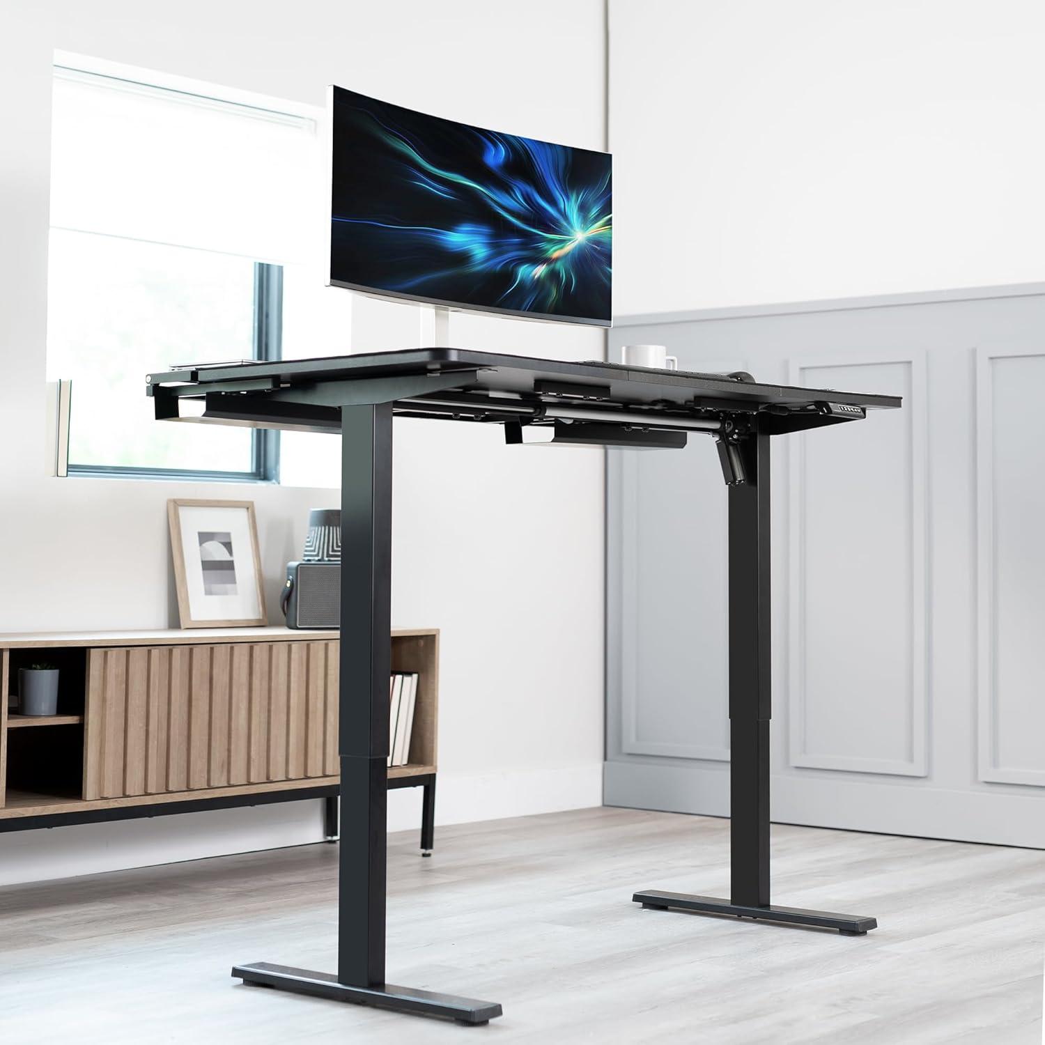 VIVO Electric 60" x 30" Desk, Full Pad, Black Hidden Cable Tabletop, Black Frame