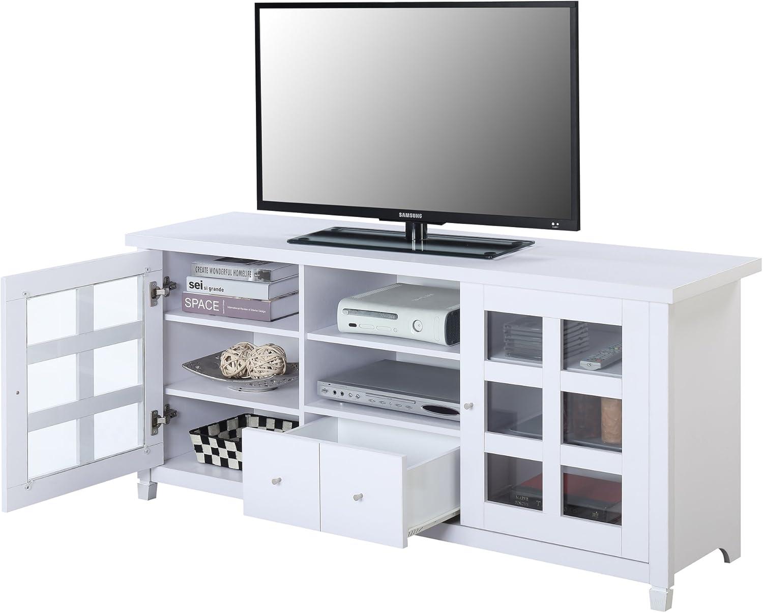 Convenience Concepts Newport Park Lane 1 Drawer TV Stand w/ Cabinets for TVs up to 65", White