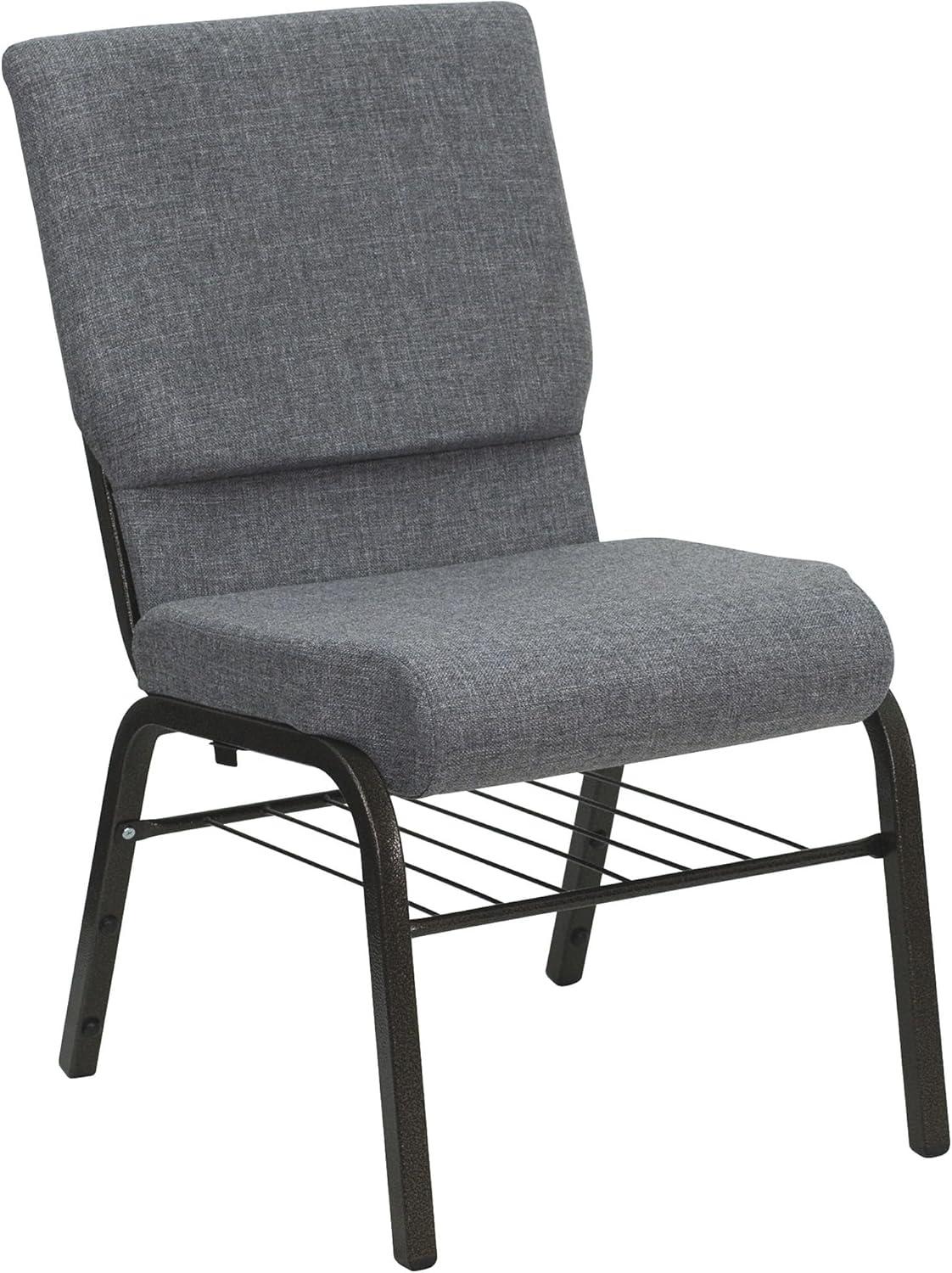 Elegant Gray Fabric Side Chair with Gold Steel Frame and Book Rack