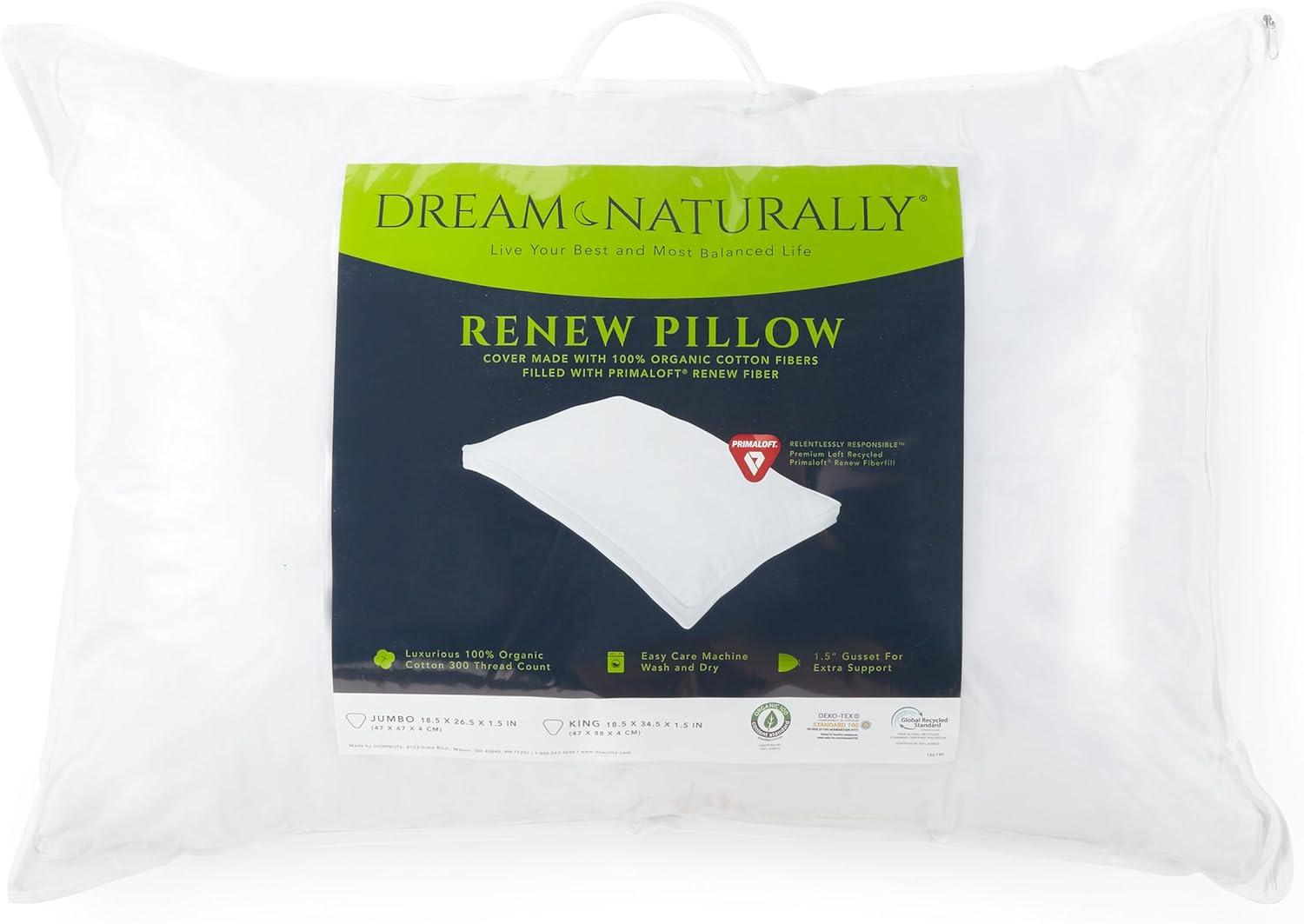 Dream Naturally PrimaLoft Renew Down Alternative Firm Pillow for Back & Side Sleepers (Hypoallergenic), Assembled in the USA