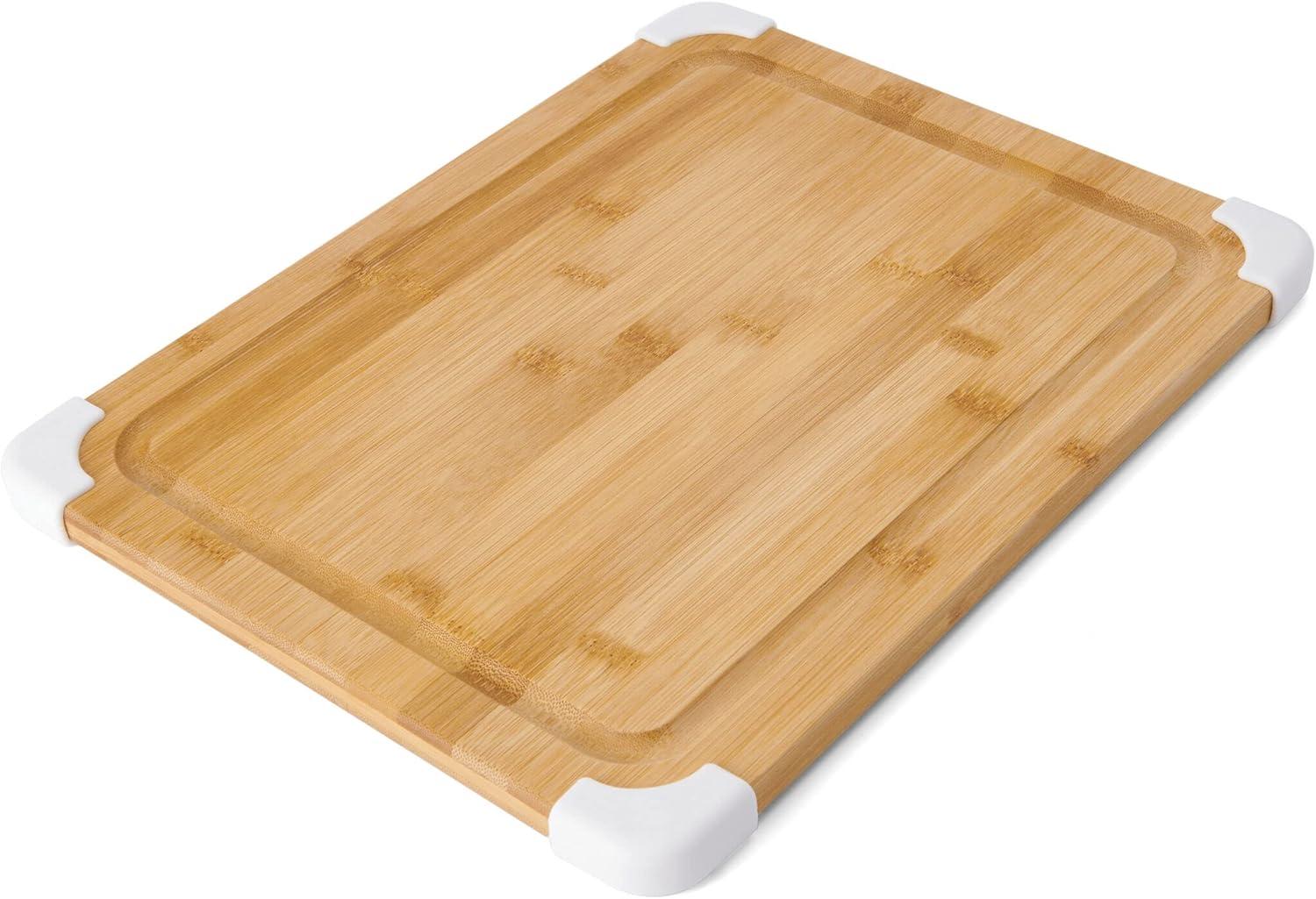 Farberware Nonslip Bamboo Cutting Board with Juice Groove, 11x14 Inch, White