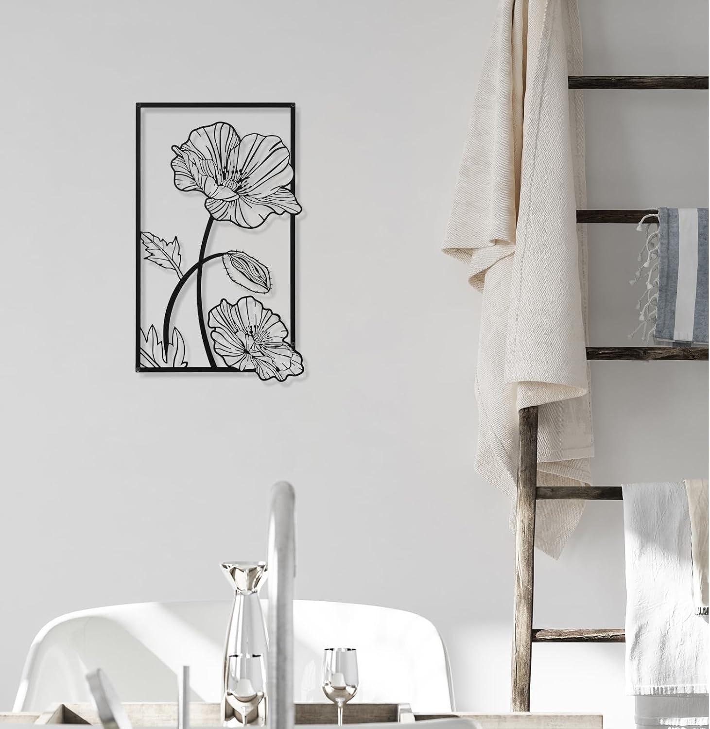 Black Metal Floral Minimalist Wall Art Set of 3