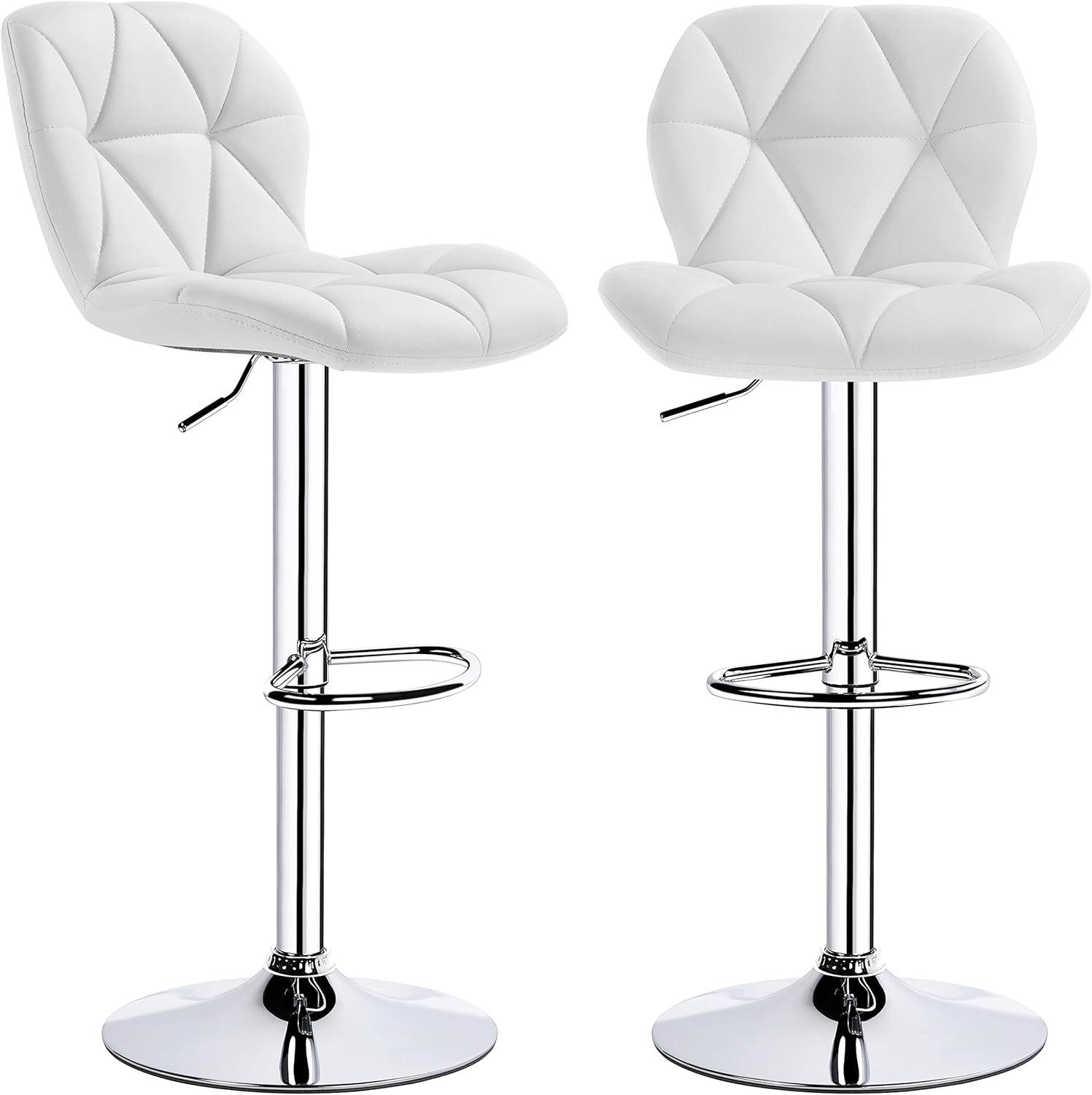 Yaheetech Barstools Set of 2, PU Leather Counter Stools Bar Chairs with Backrest, Height Adjustable Swivel Tall Chairs for Home Bar Kitchen Island, White