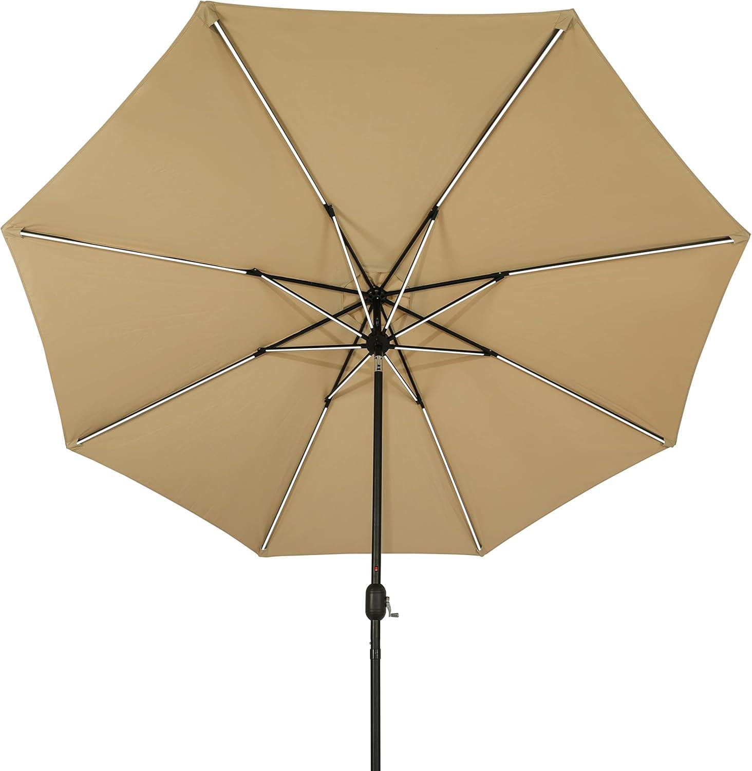 11' x 11' Calypso II Market Patio Umbrella with Solar LED Strip Lights Champagne - Island Umbrella