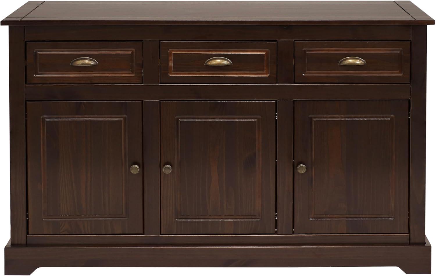 Sunnydaze Sideboard with 3 Drawers and 3 Doors - Solid Pine Construction - Dark Brown- 32"