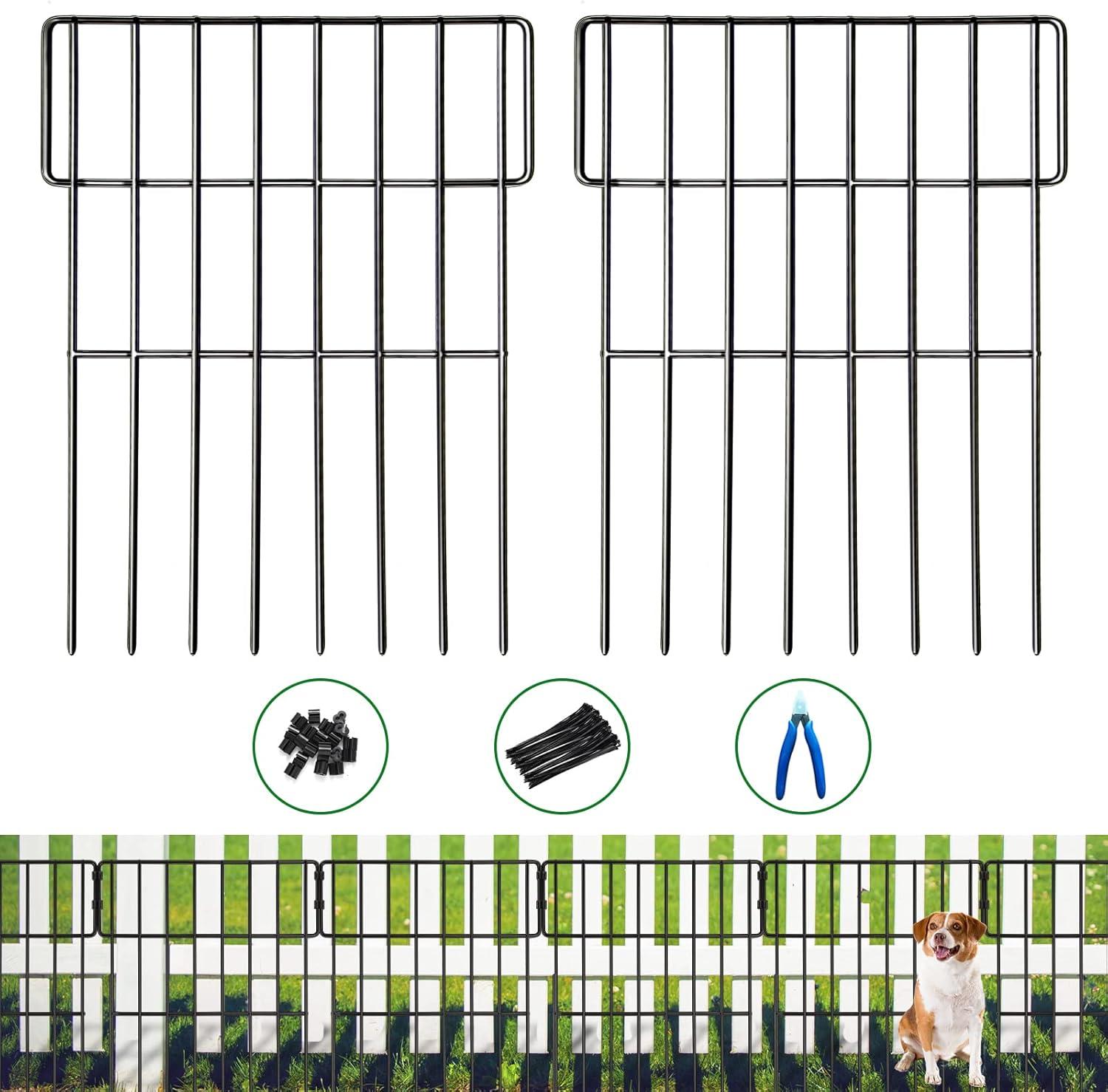 25 Pack Garden Animal Barrier Fence, 1.65inch Spike Spacing No Dig Fence, Reusable Rustproof Metal Fence Border, Dogs Rabbits Blocker Fence for Outdoor Yard, Total 27ft(L) x 17inch(H)