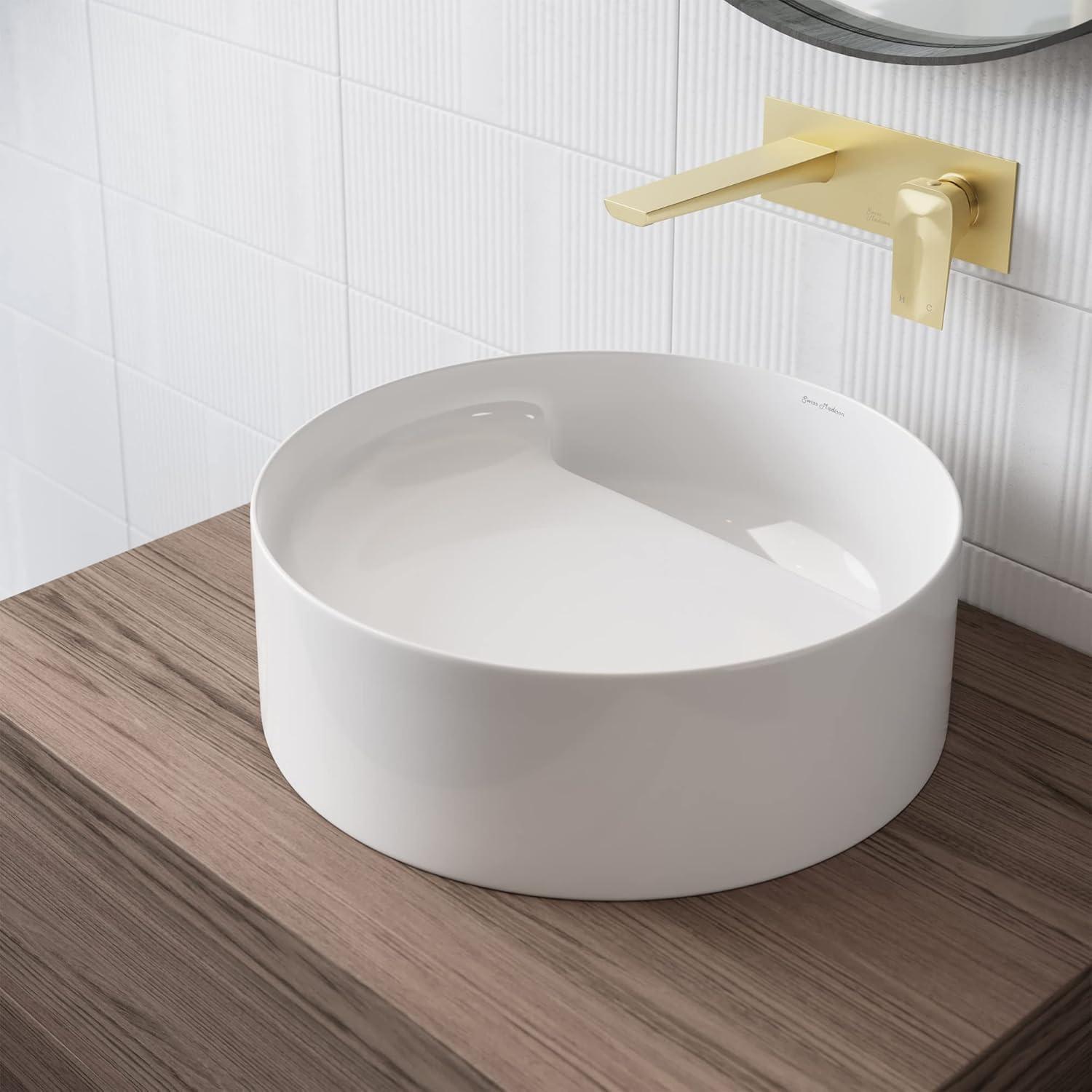 Beau 16.5'' Matte White Ceramic Round Vessel Bathroom Sink