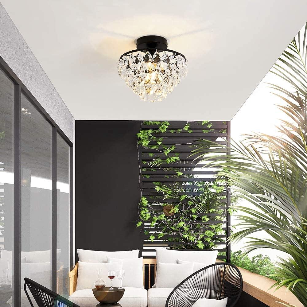 Mini Black Crystal Semi Flush Mount Ceiling Light Fixture