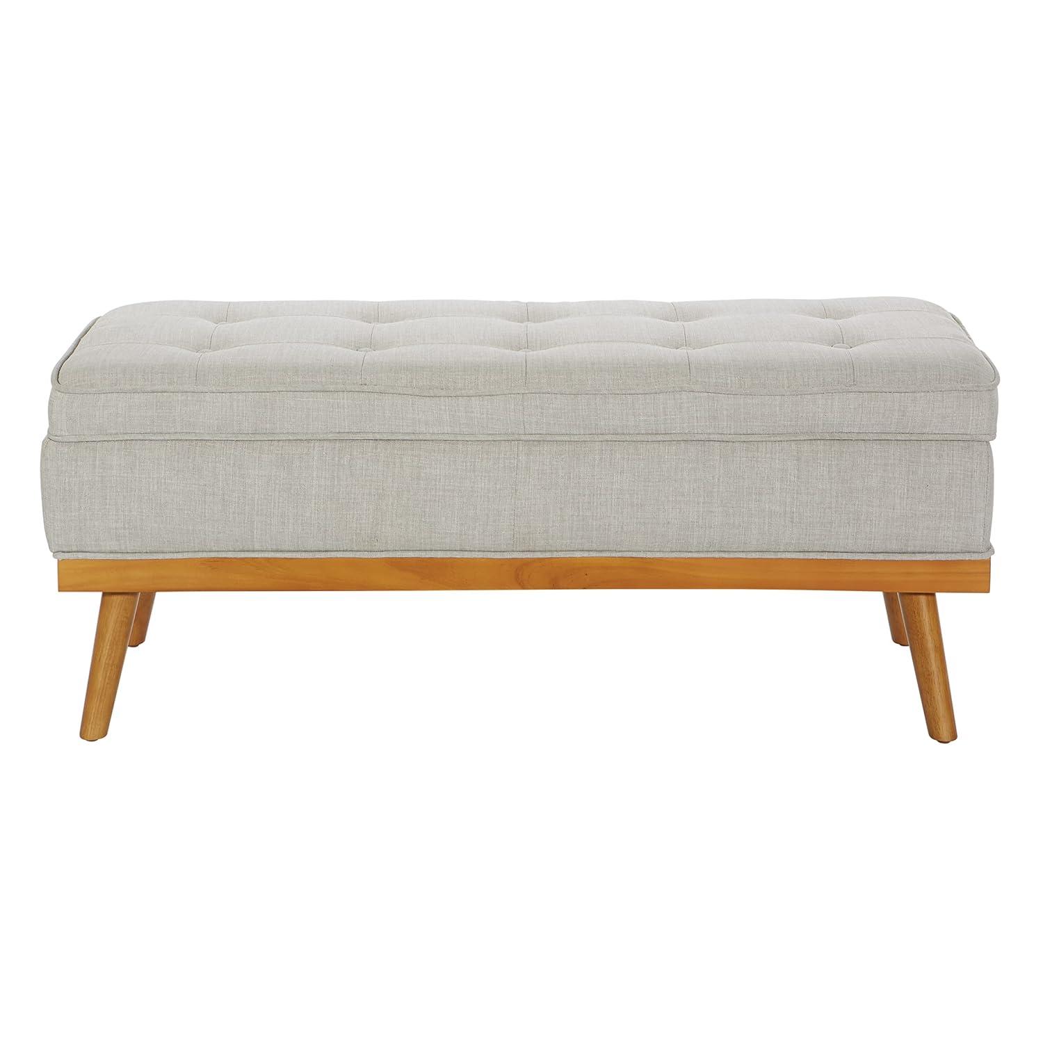 Katheryn Storage Bench Fog - OSP Home Furnishings: Upholstered Ottoman, Mid-Century Modern, Plywood Frame
