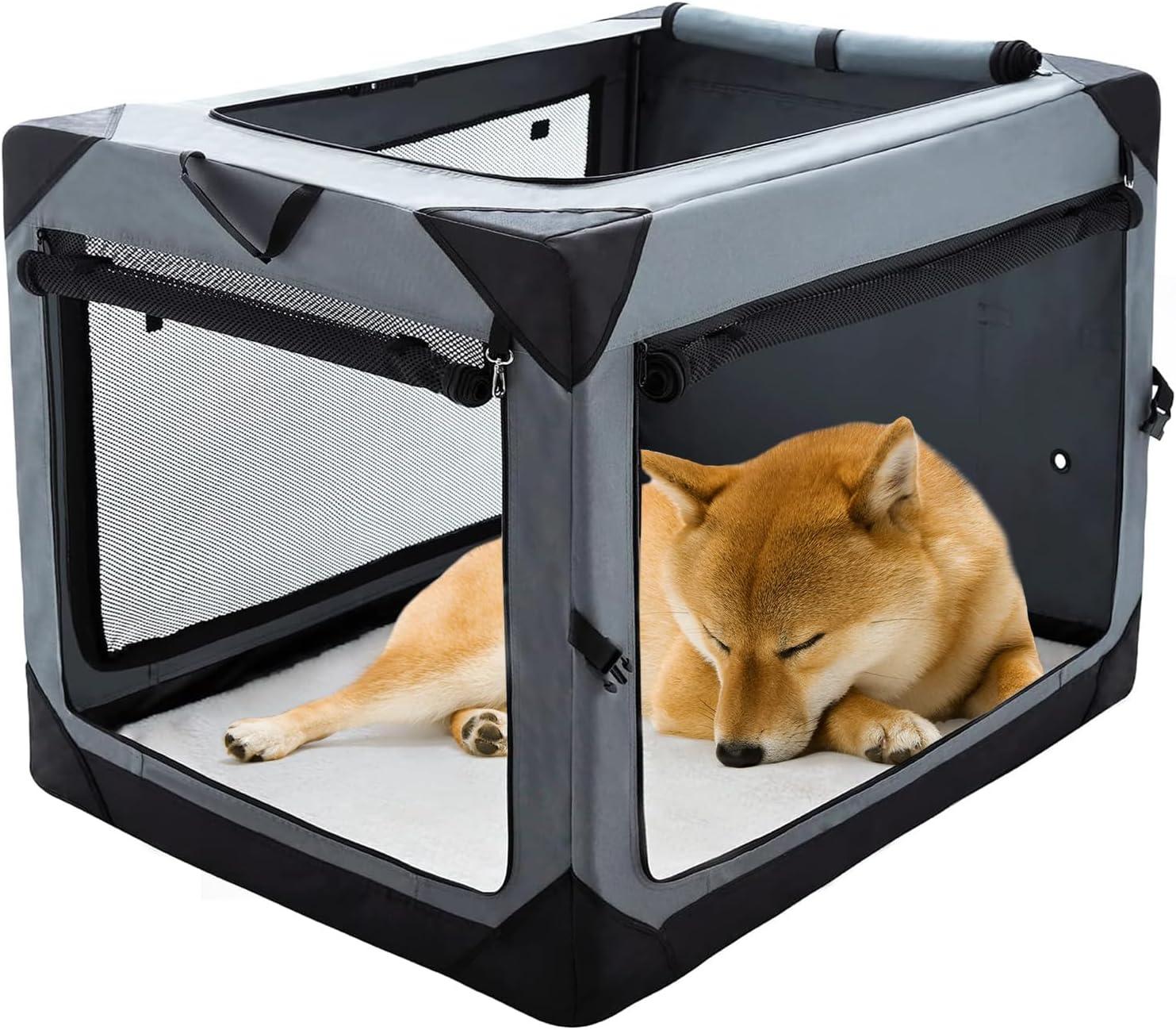 Pettycare 42 Inch Collapsible Foldable Soft Dog Kennel with Chew Proof Mesh Windows, Indoor & Outdoor Travel Dog Crate