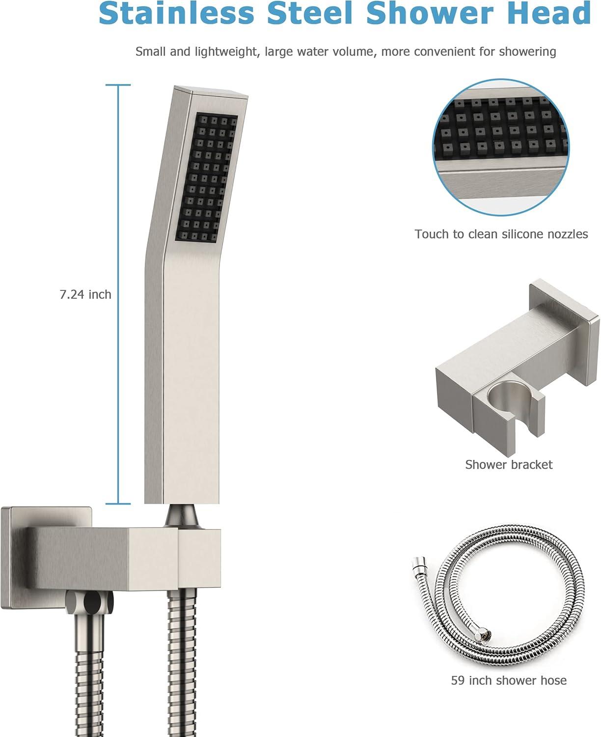 Zovajonia Shower System 12 Inches Shower Faucet Set, Rain Shower Head with Handheld Spray Bathroom Wall Mount Shower Fixtures Brushed Nickel