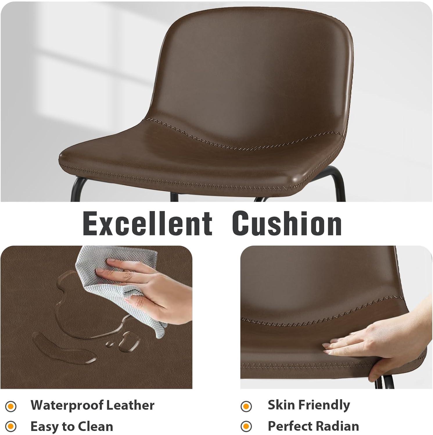 Bennium Counter Stools Set of 2, 24 inch Counter Height Bar Stools Hold up to 500 lbs, Armless Counter Height Chairs with Metal Legs & Soft Backrest for Kitchen Island Coffee Shop, Brown