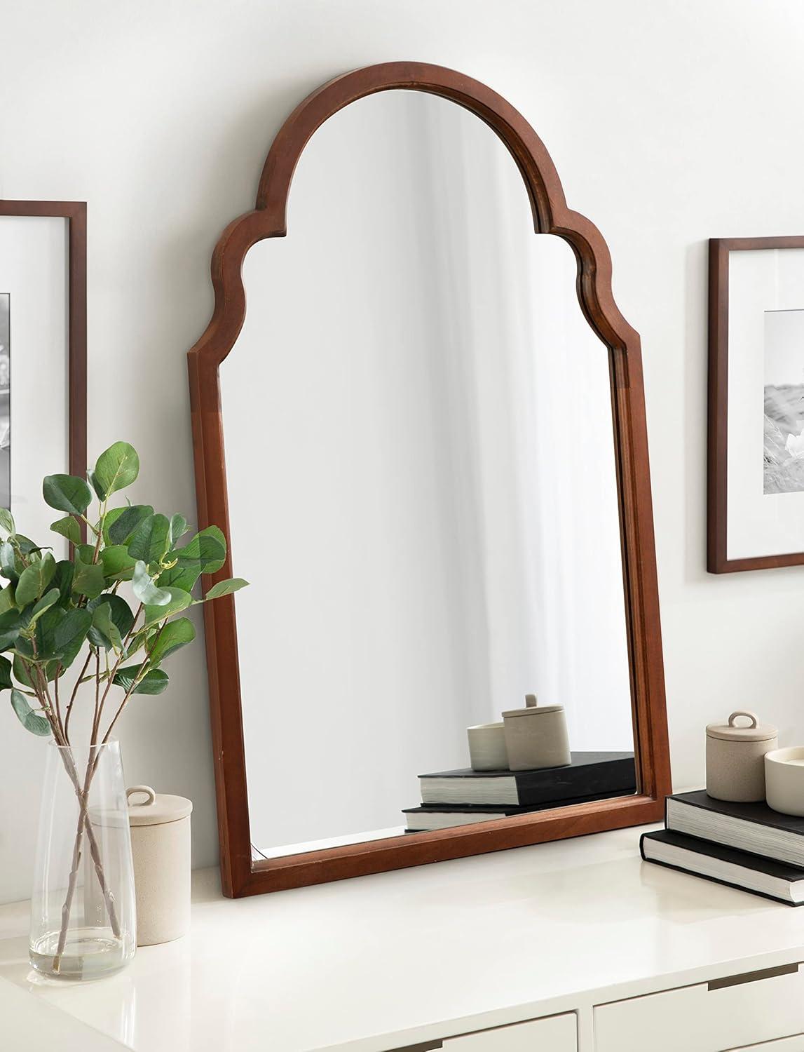 Kate and Laurel Hogan Wood Arch Mirror, 24x36, Walnut Brown