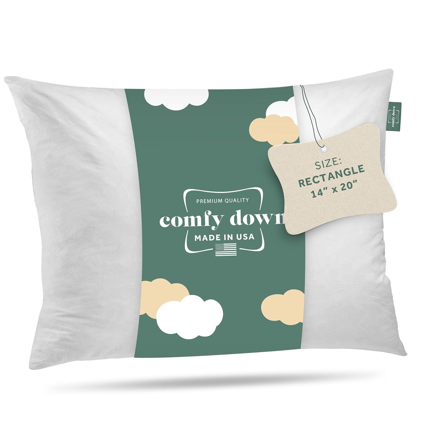 ComfyDown Premium 95/5 Feather Down Rectangle Pillow Insert 100% Cotton Cover 233 - 14"x20" -White