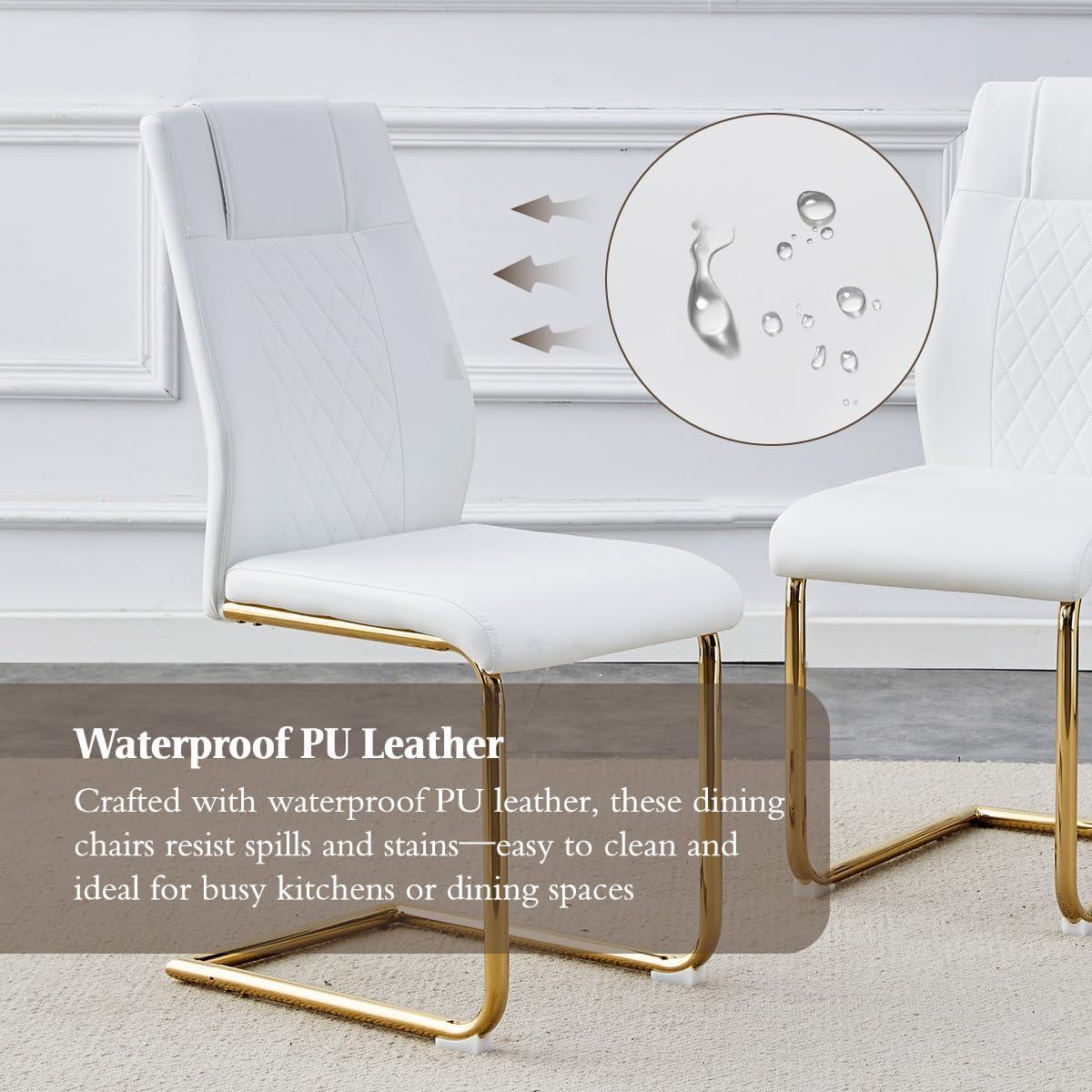 Ecarpat Dining Chairs Set of 4 with Golden Leg, Artificial Leather, for Kitchens Living Rooms and Offices