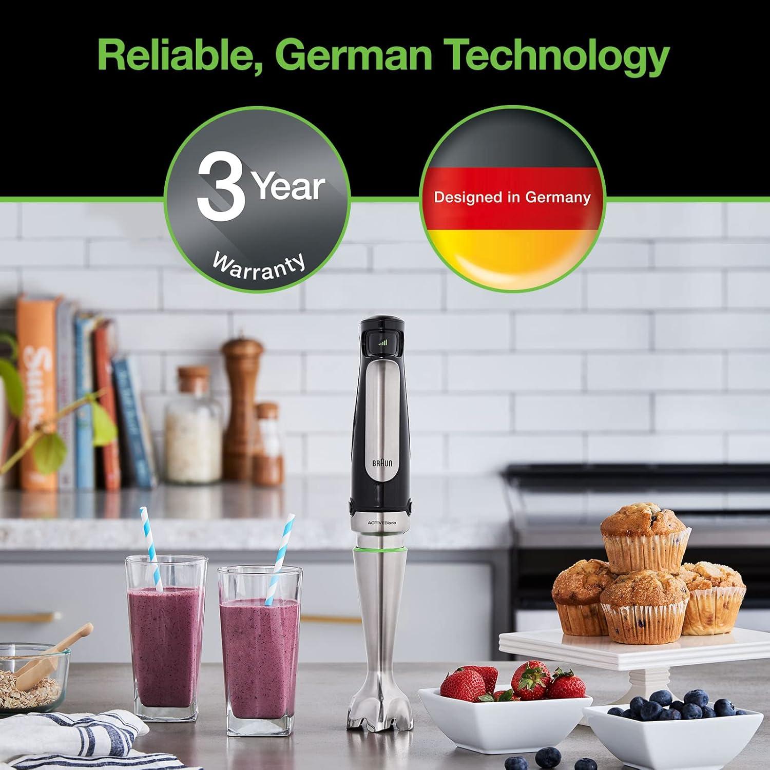 Braun MultiQuick 7 Smart-Speed Hand Blender with 500 Watts of Power, Whisk, Masher, and 6-Cup Food Processor