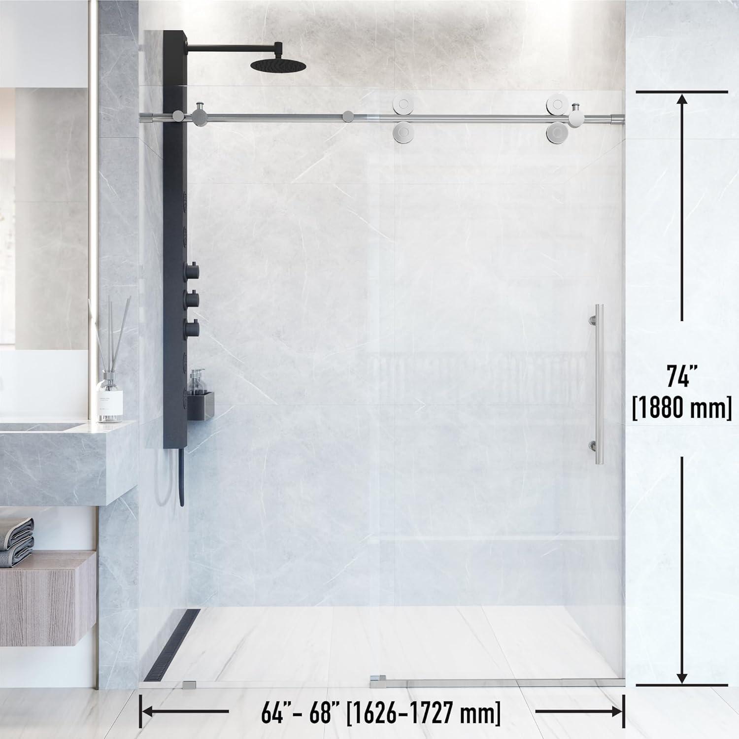 Elan 64-68" W x 74" H Sliding Frameless Shower Door with 3/8" Clear Glass