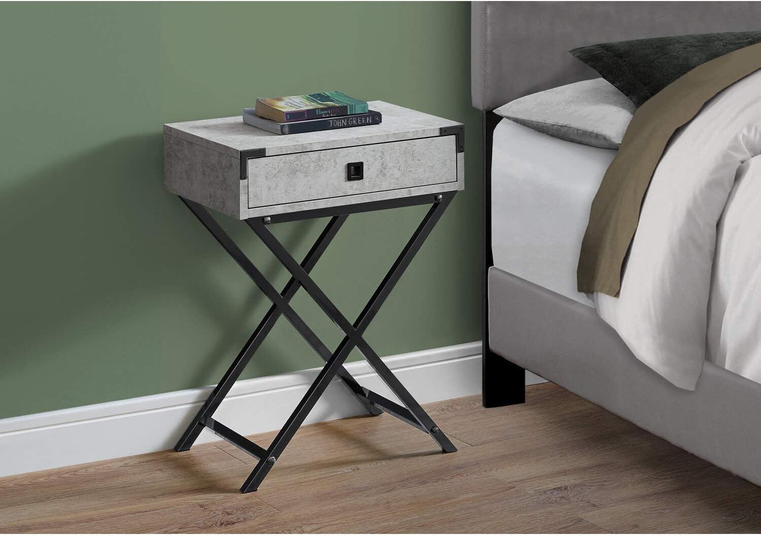 Monarch Specialties Accent Table Side End Nightstand Lamp Storage Drawer Living Room Bedroom Metal Laminate Grey Black Contemporary Modern