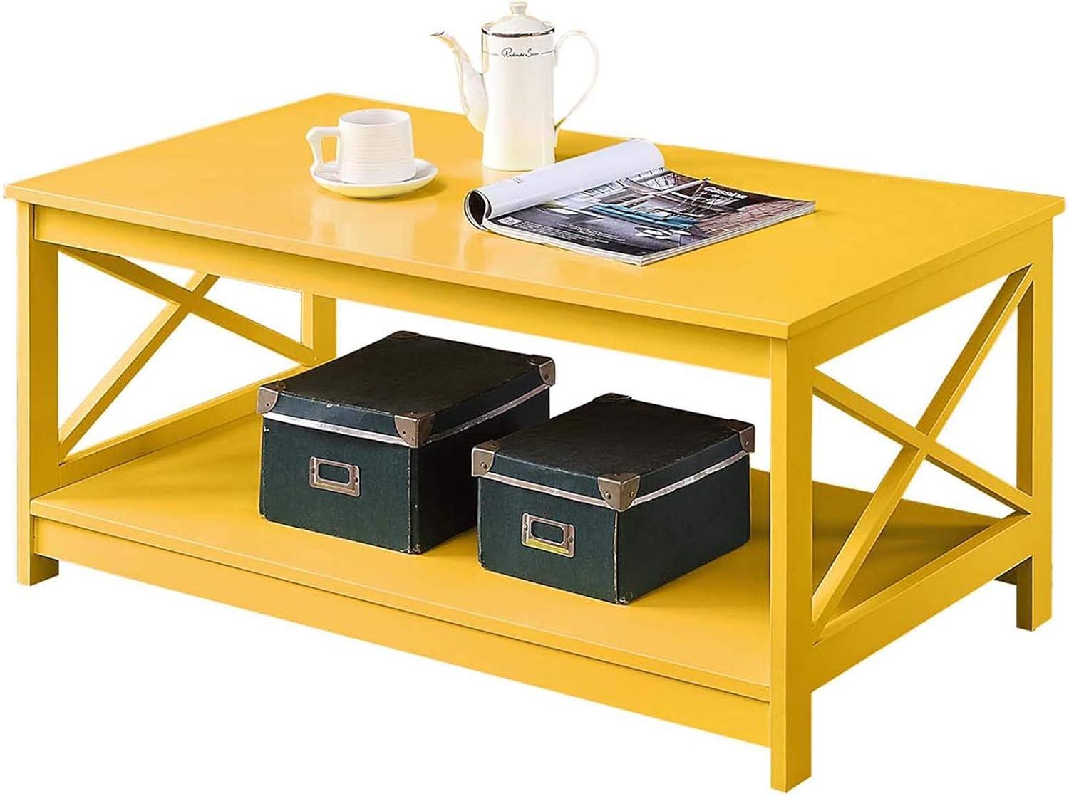 Oxford Yellow Rectangular Wood Coffee Table with Shelf