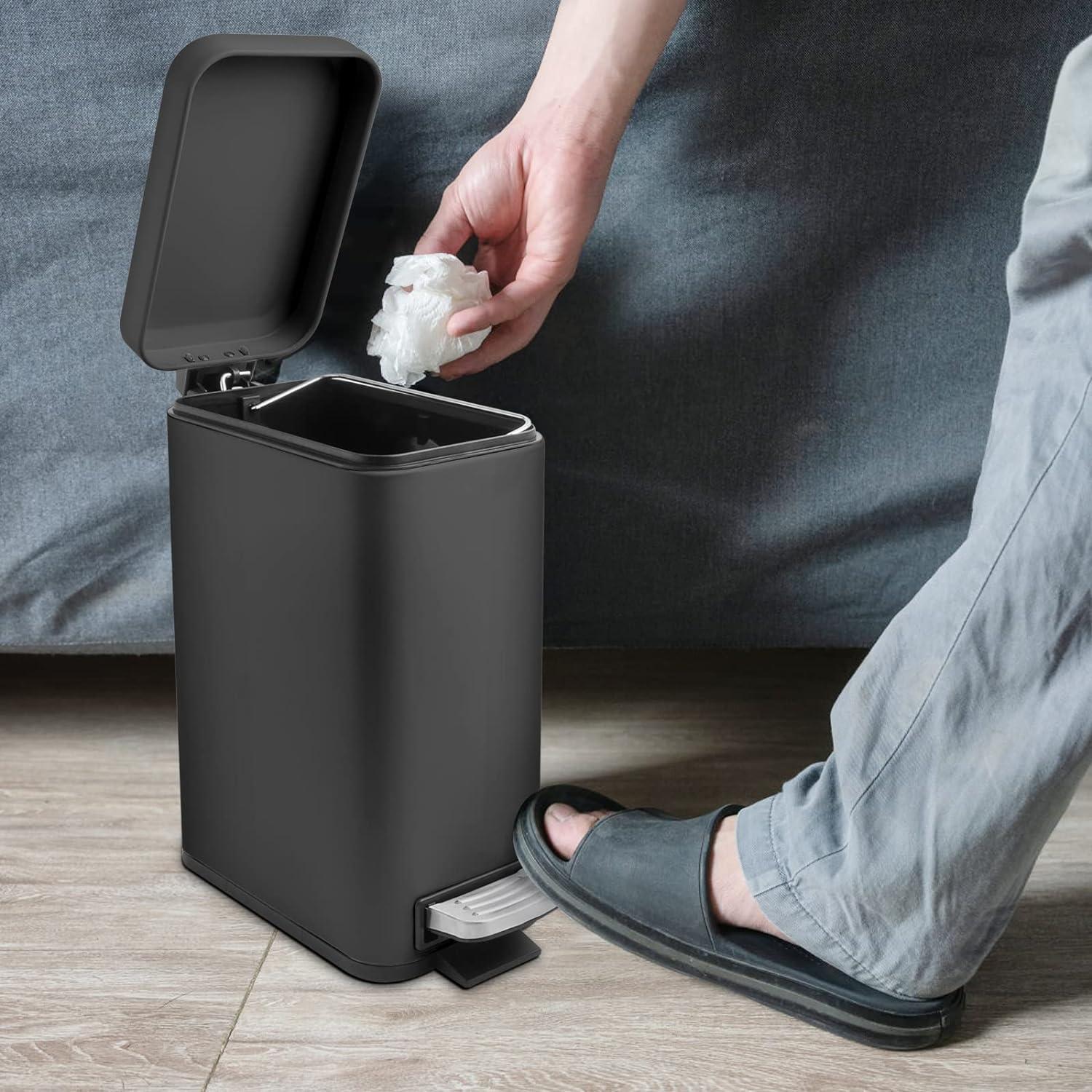 Black Stainless Steel Rectangular Pedal Trash Can for Kids