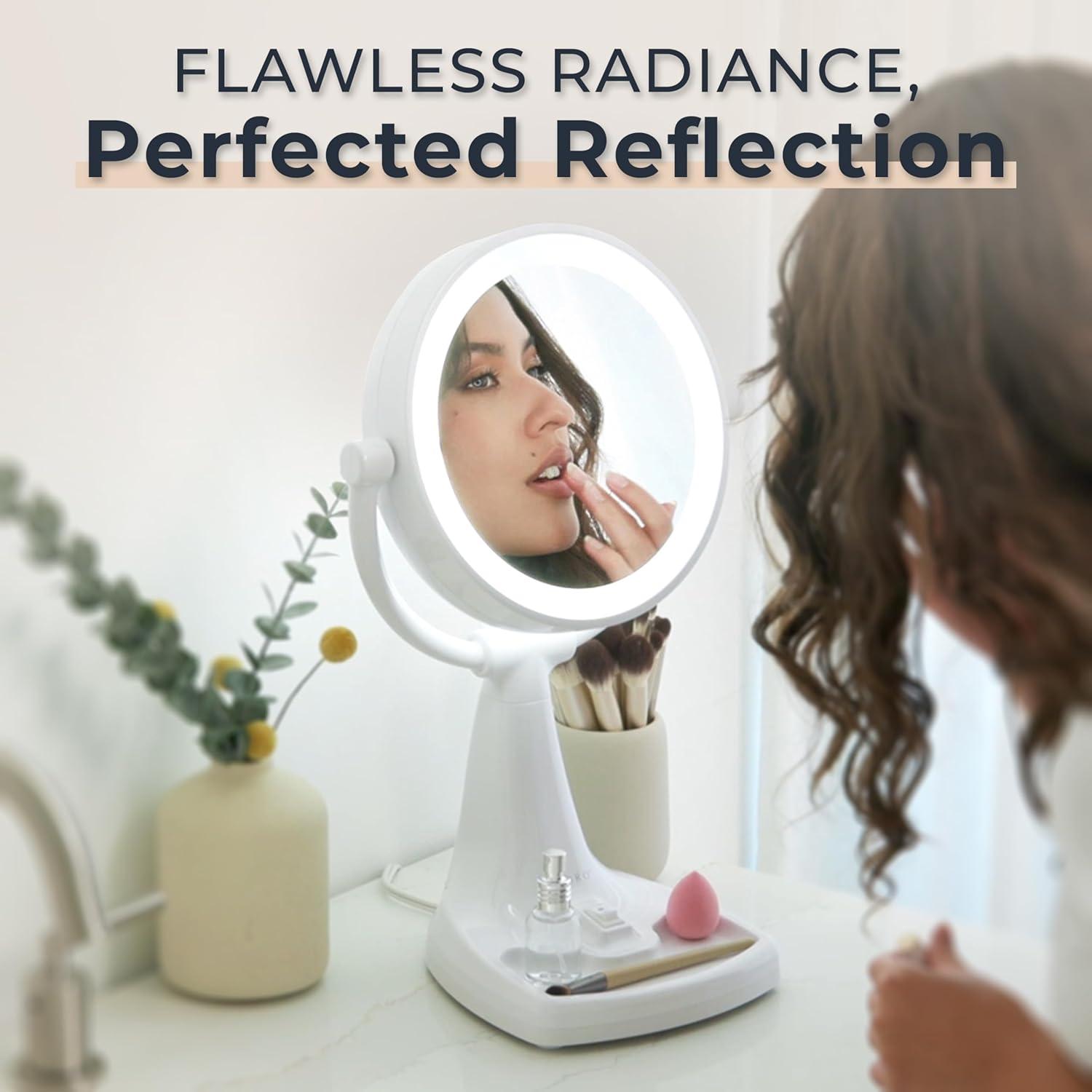 Zadro Max Bright Lighted Makeup Mirror w/ Magnification & Storage Tray
