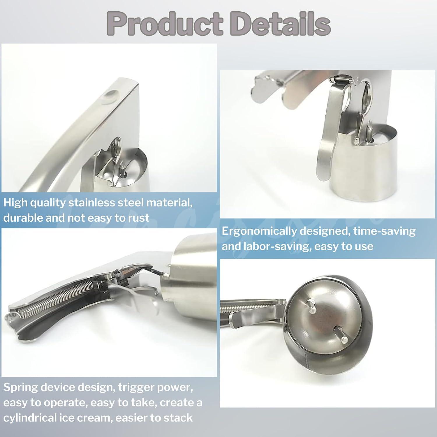 Stainless Steel Cylindrical Ice Cream Scoop with Trigger Release