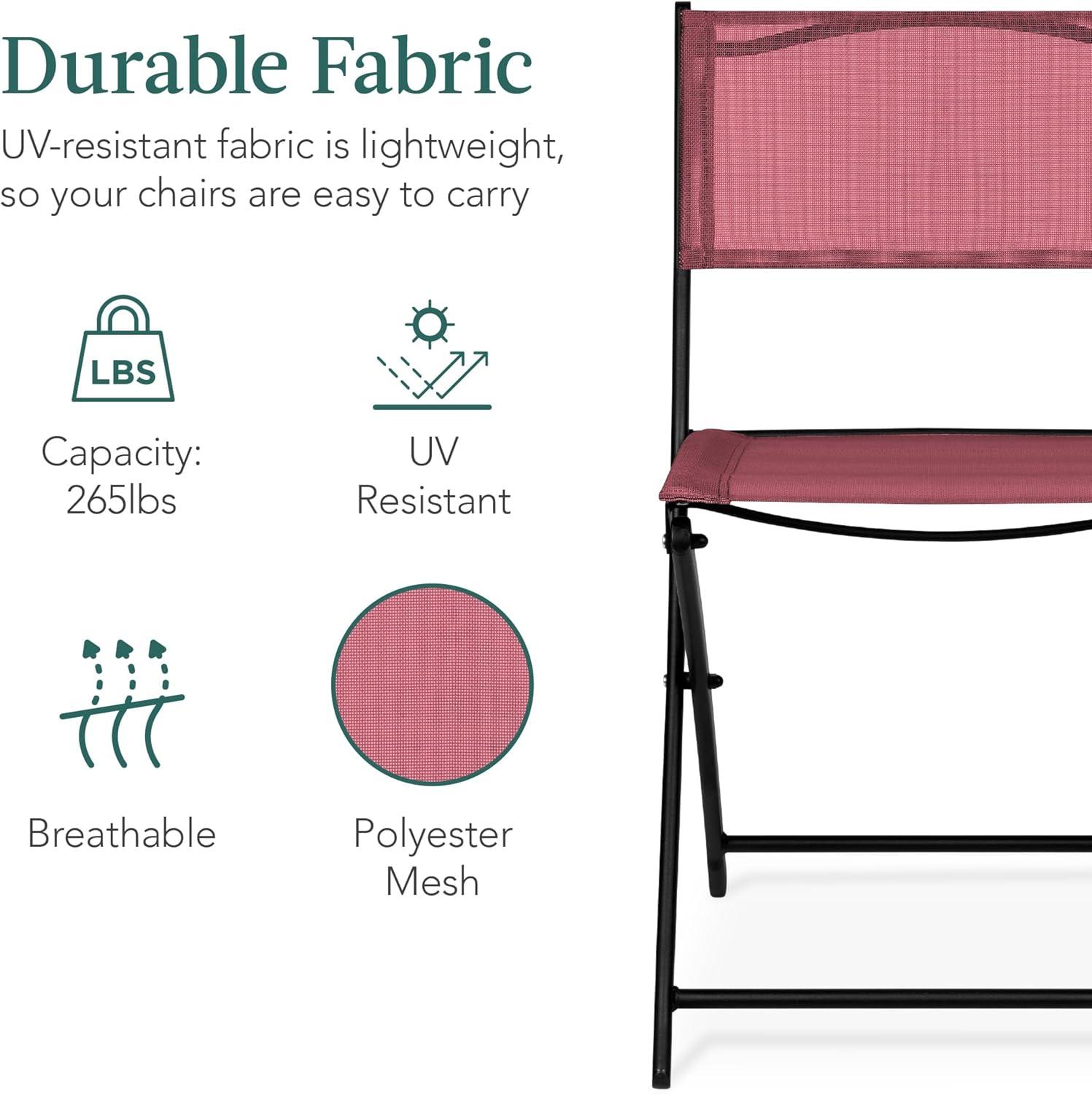 Best Choice Products 3-Piece Patio Bistro Dining Furniture Set w/ Glass Tabletop, Folding Chairs - Burgundy