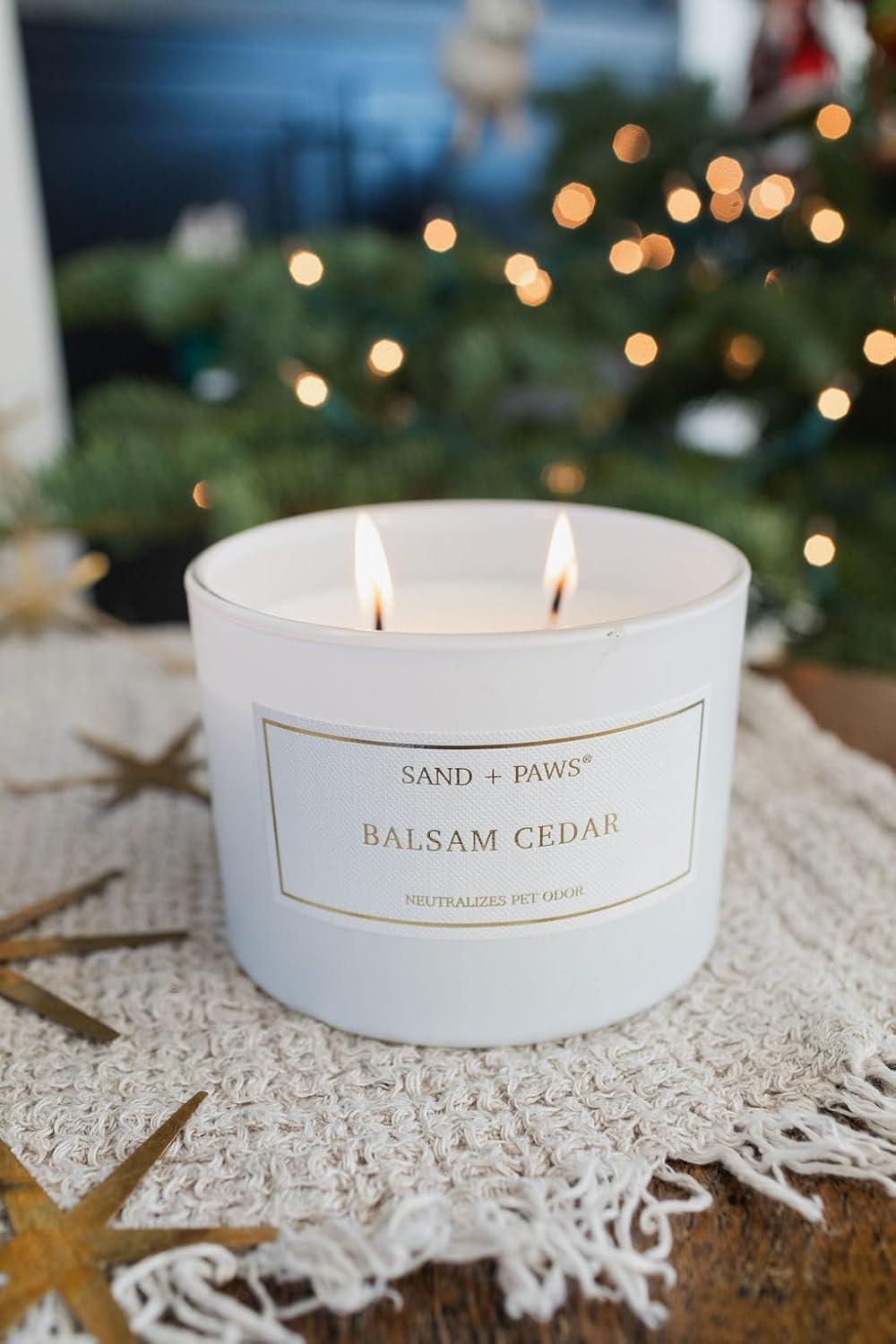 Sand + Paws Scented Candle -Balsam Cedar- Luxurious Air Freshening Jar Candles Neutralize pet Odors and Enhance Home décor – 100% Cotton Lead-Free Wicks - 12 oz