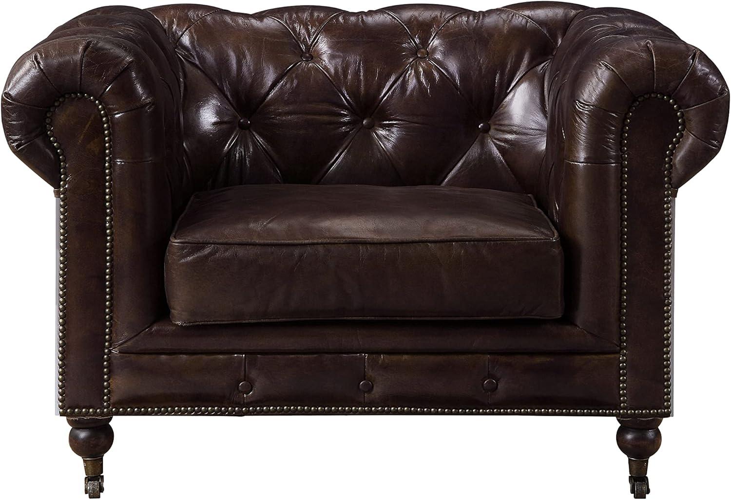 Chesterfield Vintage Brown Top Grain Leather Accent Chair