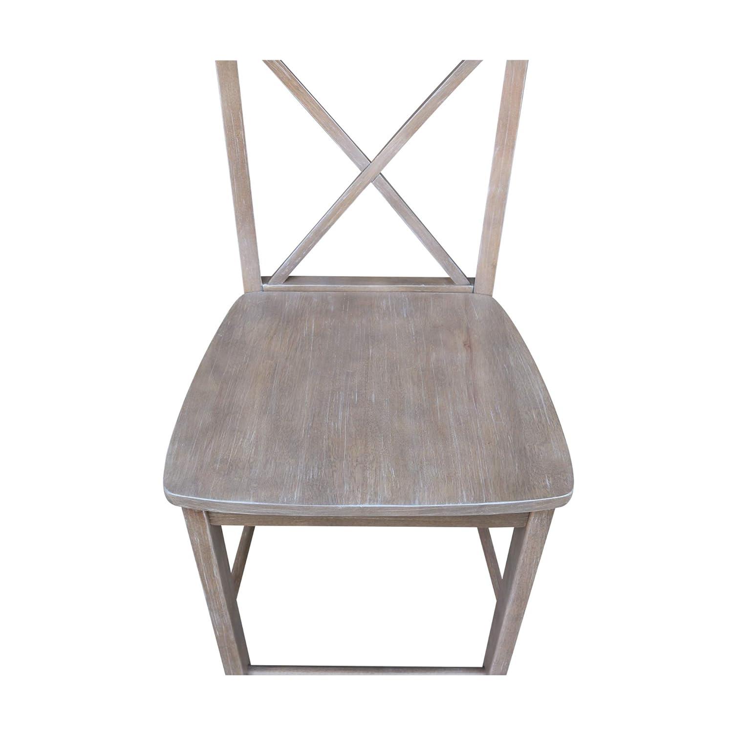 International Concepts 24" X Back Counter Height Barstool Washed Gray/Taupe : Rubberwood Frame, Fixed Seat Height 24"