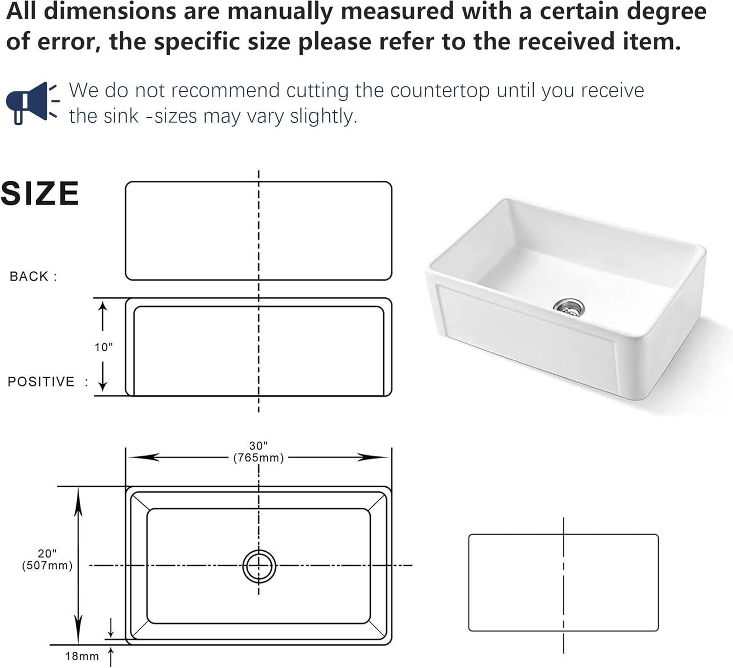 InchWhite Farmhouse Sink Deep Apron Sink Undermount Farmhouse Kitchen Sink Single Farm Sink