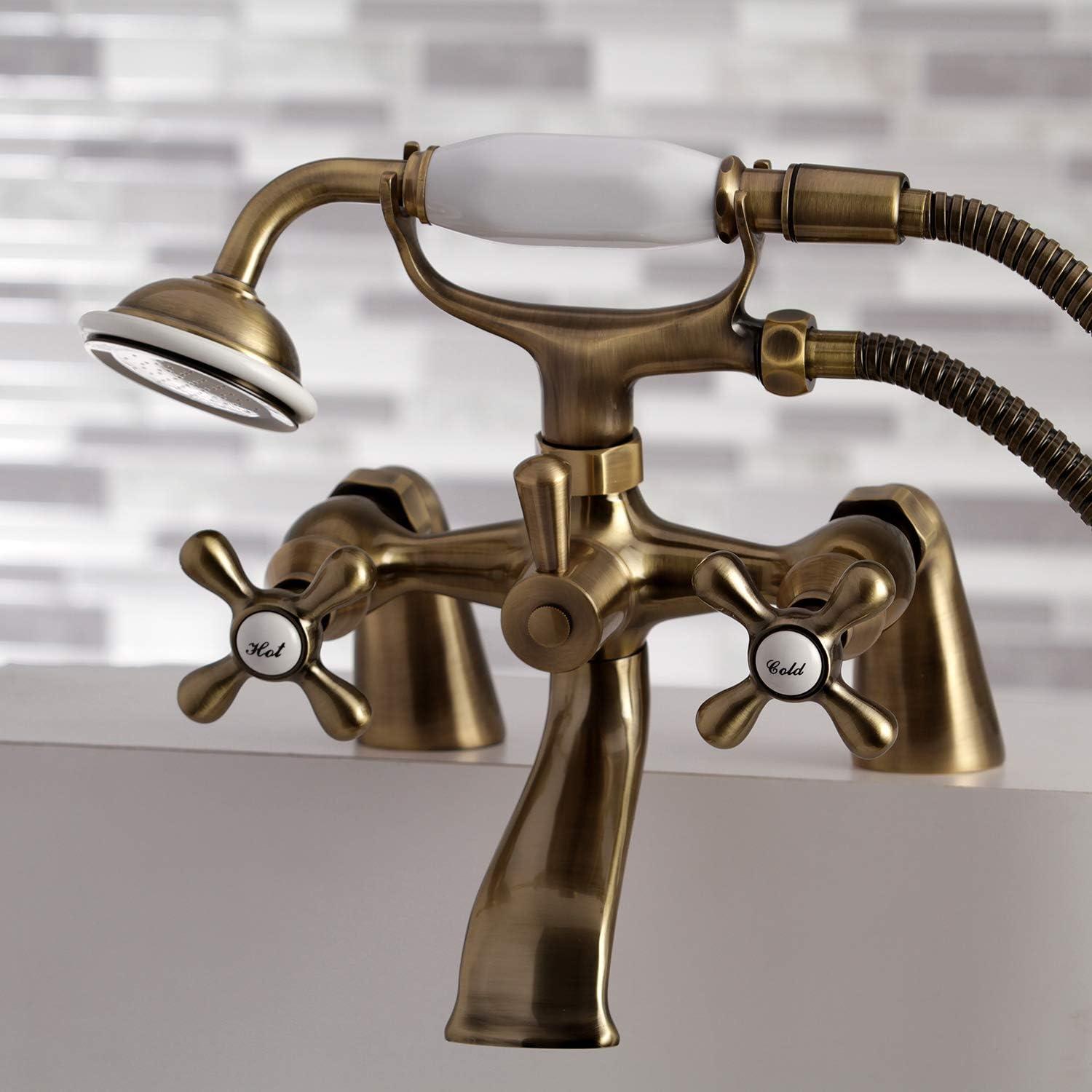 Kingston Brass Kingston Three-Handle 2-Hole Deck Mount Clawfoot Tub Faucet with Hand Shower