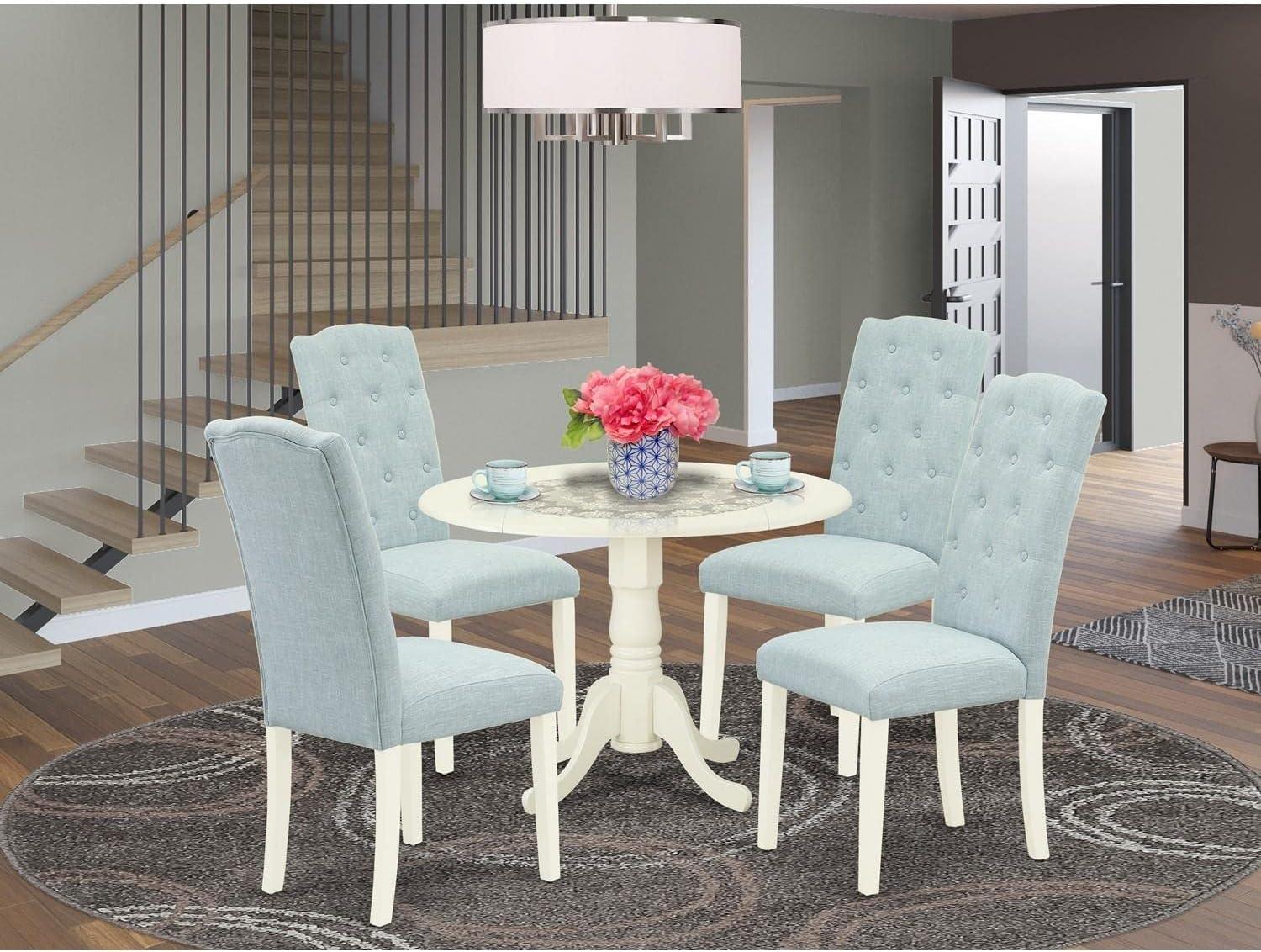 Linen White and Baby Blue 5-Piece Dining Set with Round Table