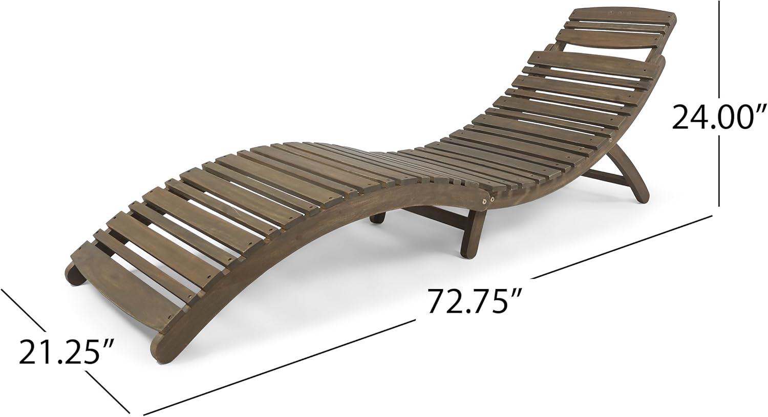Christopher Knight Home Lisbon Outdoor Acacia Wood Folding Armless Chaise Lounge (Set of 2), Gray