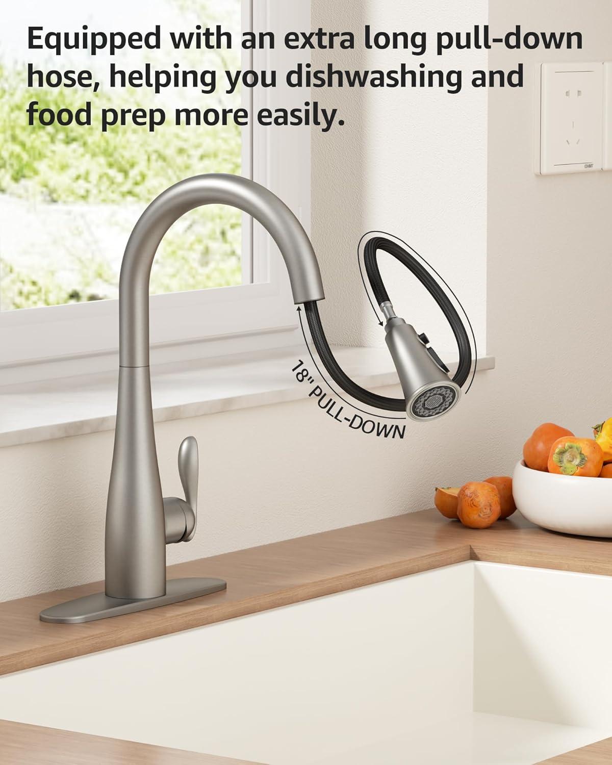 Brushed Nickel Kitchen Faucet with Pull Down Sprayer 1 Hole or 3 Hole Dual Function for Farmhouse Camper Laundry Utility Rv Wet Bar Stainless Steel Single Handle Pull Out Spring Sink Faucets