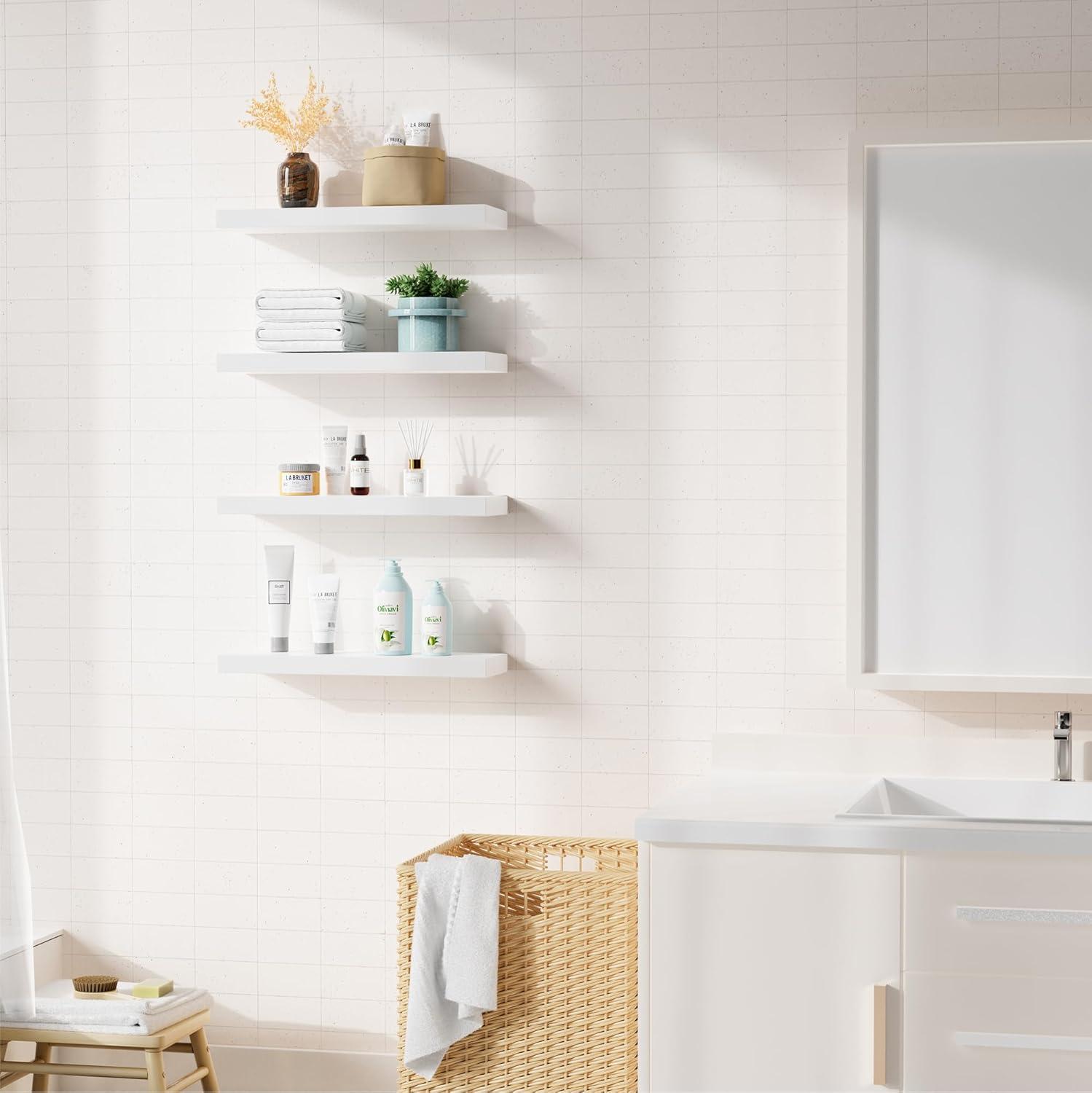 Sorbus 4 Pack Wall Mounted Floating Shelves - for storage and displaying showpieces, home decor items, and other prized possessions (White)