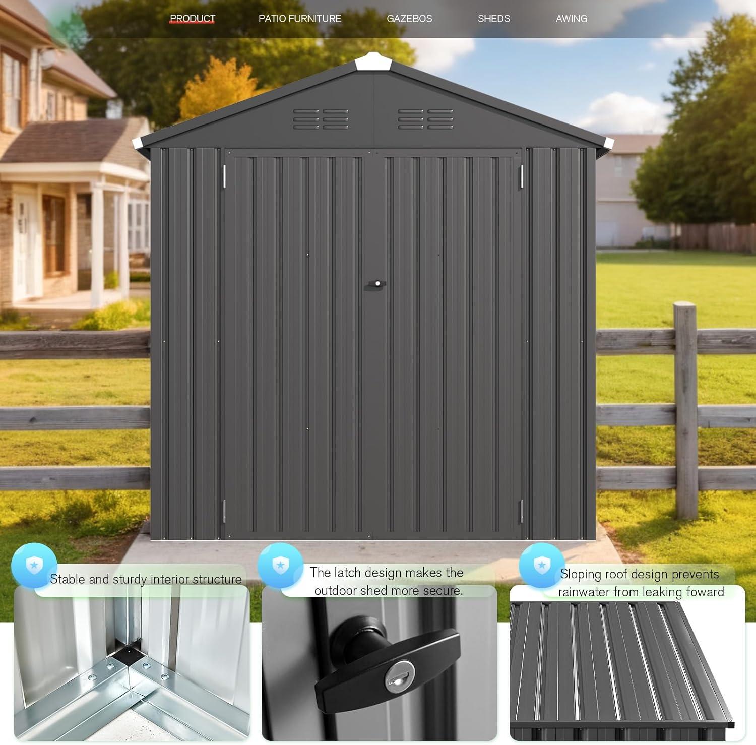 AECOJOY 5' x 3' Outdoor Metal Storage Shed with Lockable Door for Backyard in Dark Gray