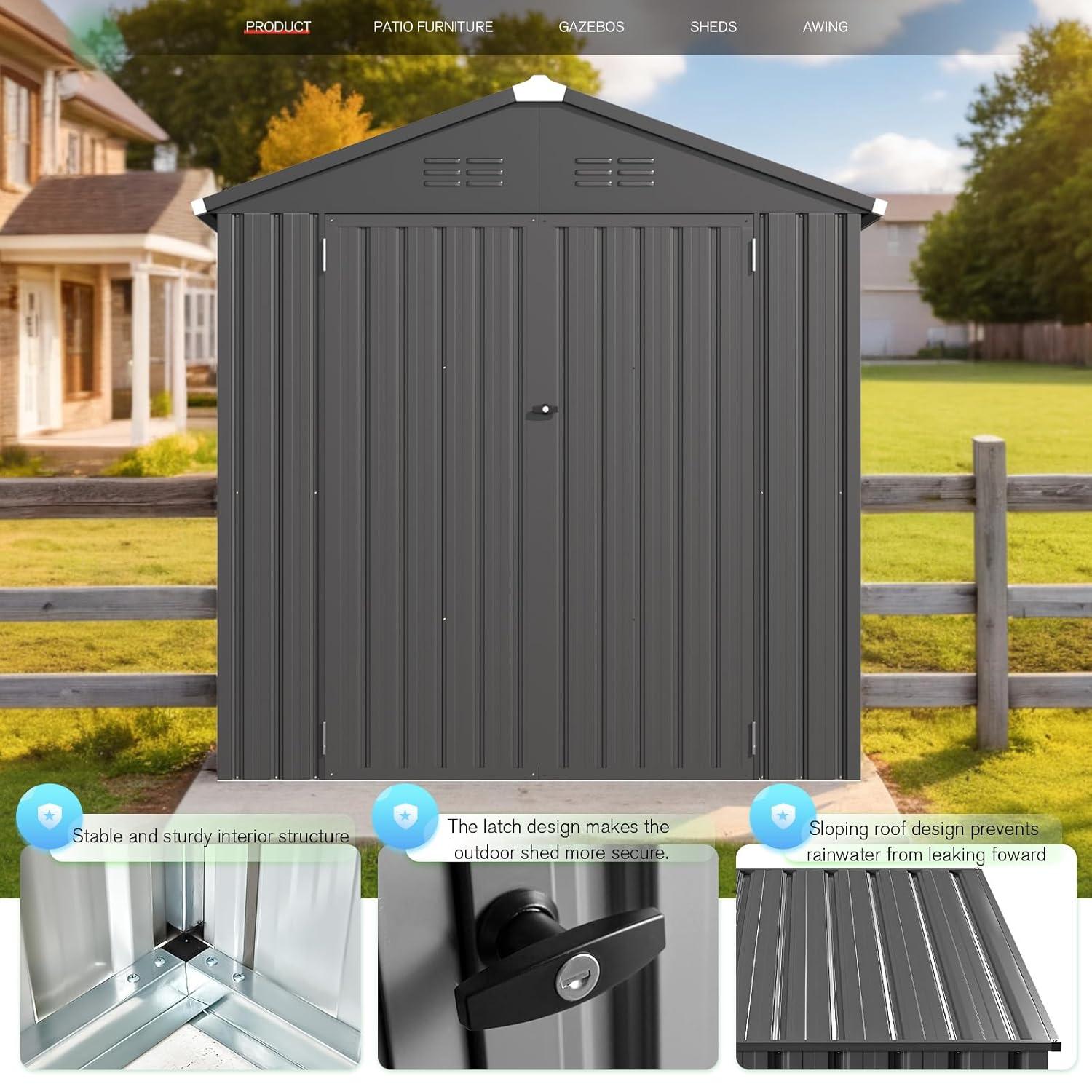 AECOJOY 12' x 10' Outdoor Storage Shed with Lockable Door Patio Metal Garden Storage Building in Dark Gray for Outside