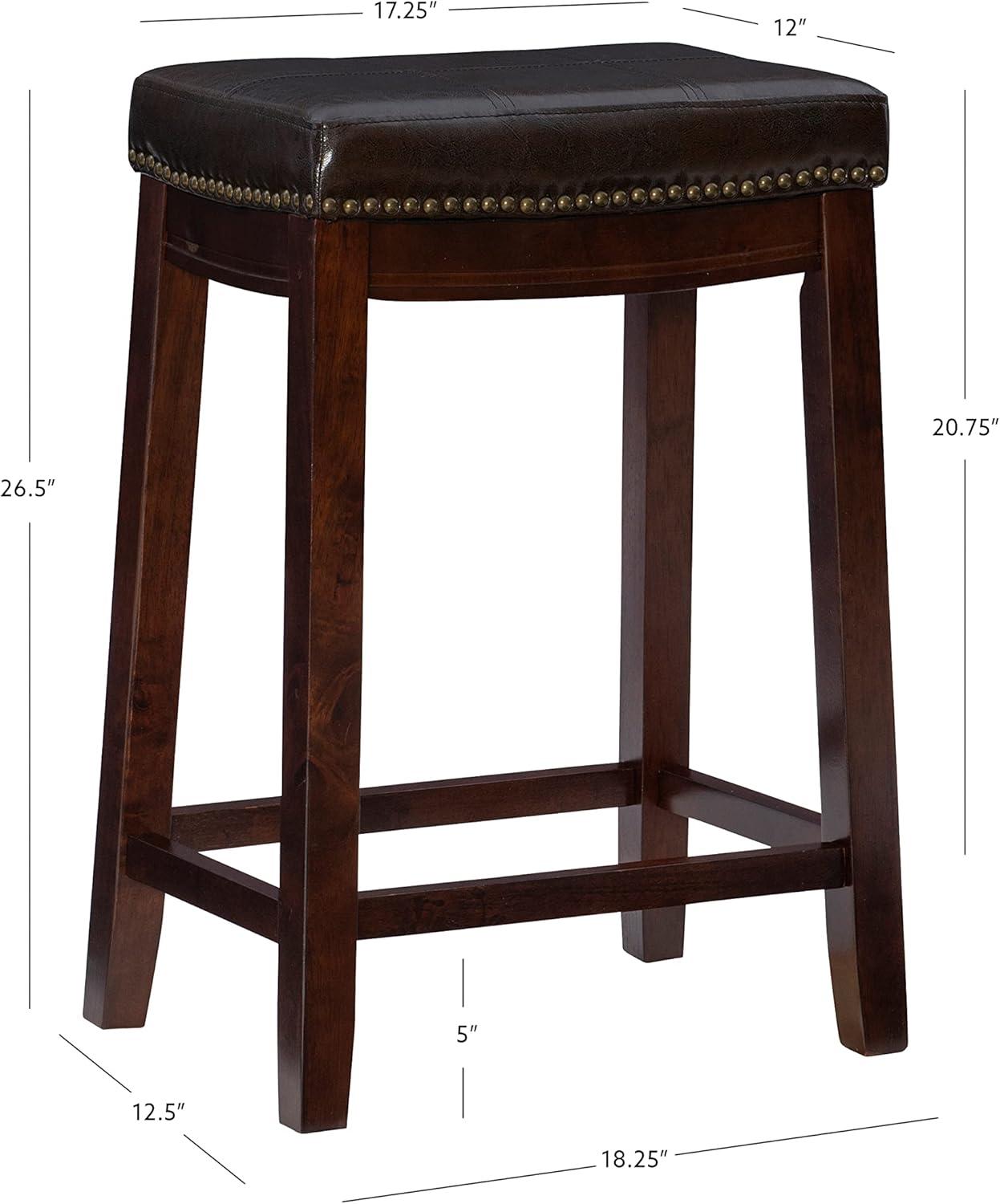 Linon 26" Claridge Backless Wood Counter Stool, Dark Brown Finish with Brown Faux Leather Fabric